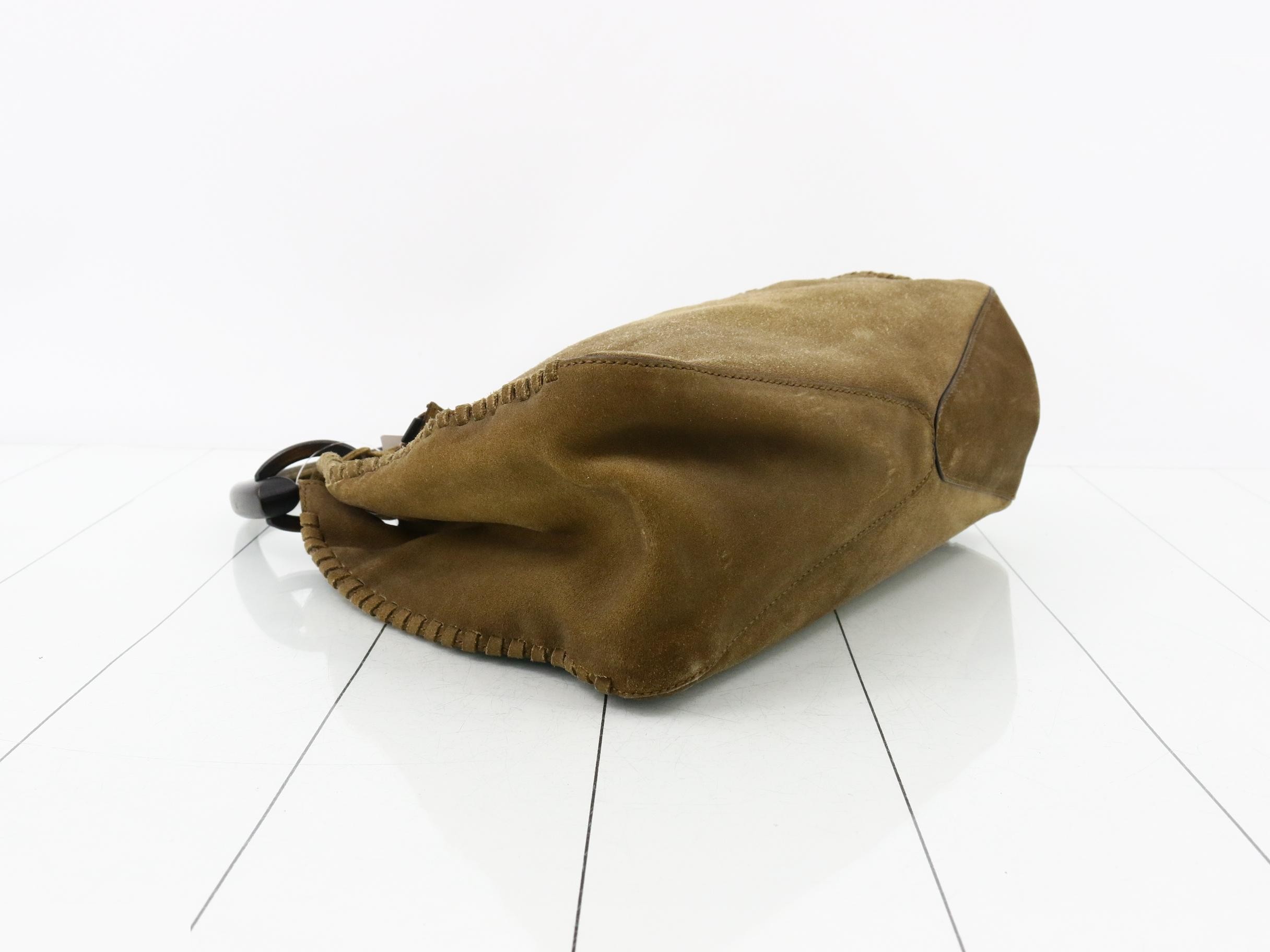 Wood handle suede one-shoulder bag — view 5