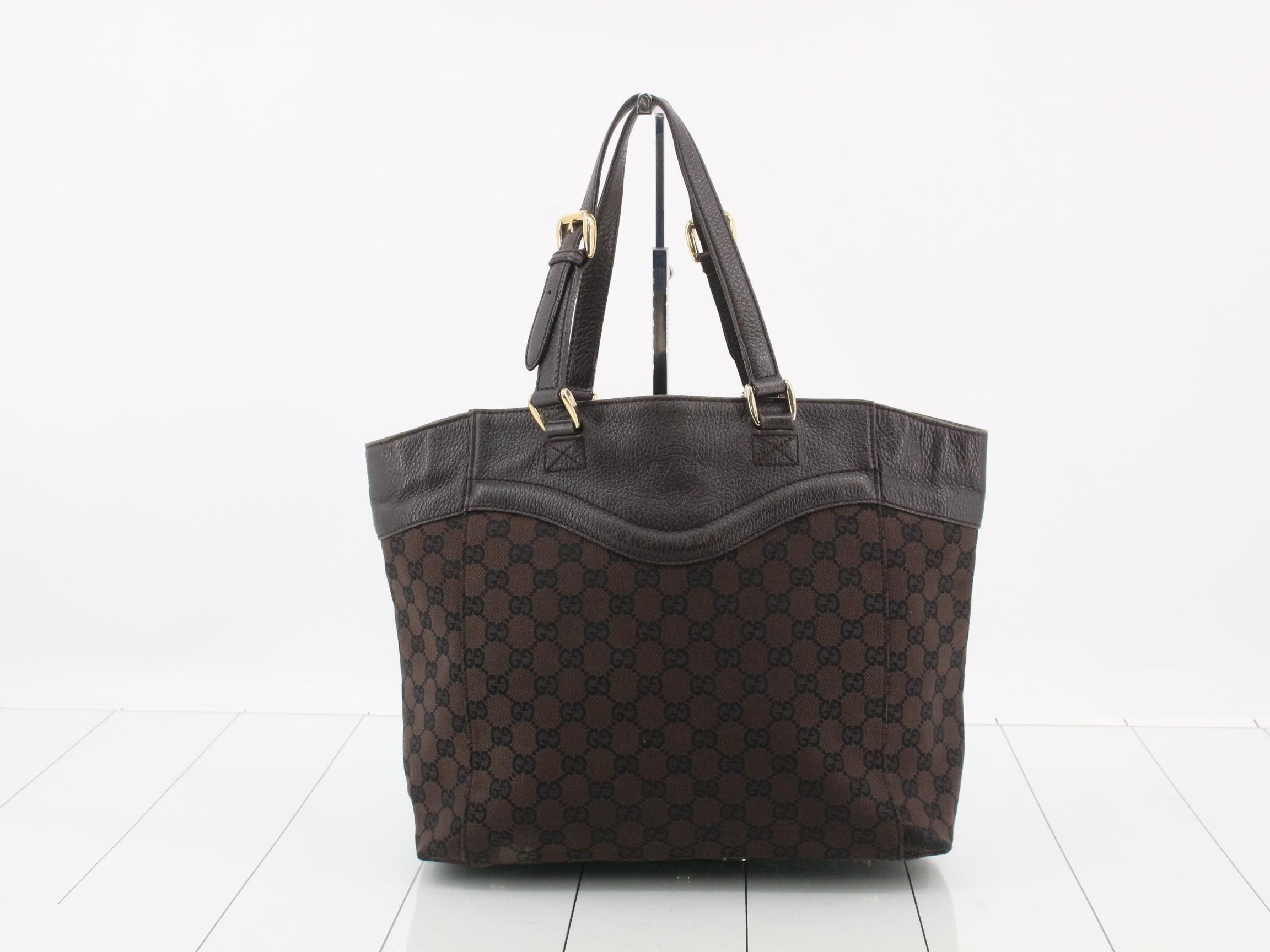 GG Canvas Shopper Tote, Dark Brown, 32 x 28 x 11 cm