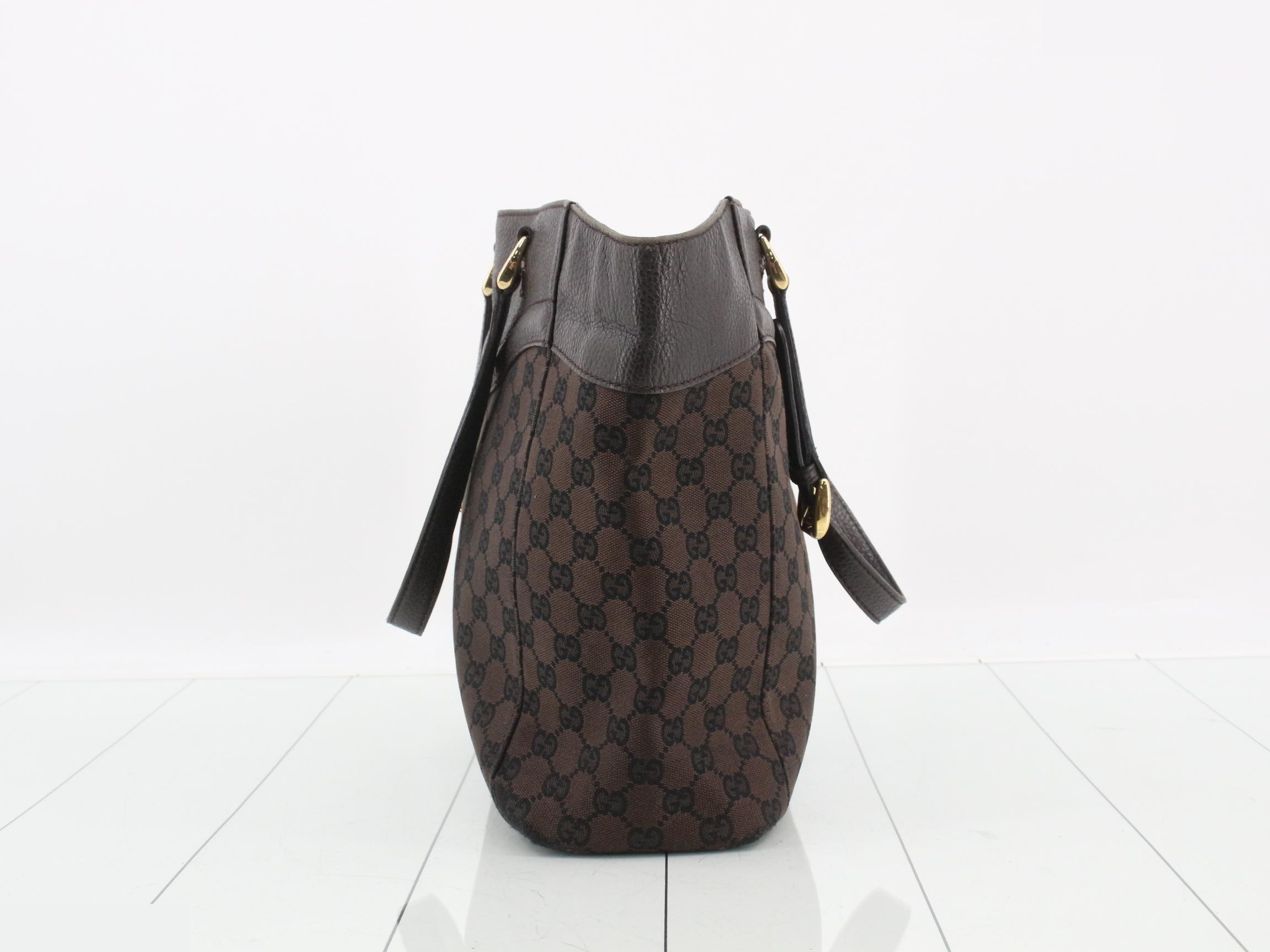 GG Canvas Shopper Tote, Dark Brown, 32 x 28 x 11 cm — view 3