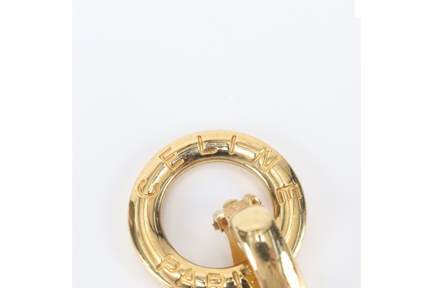 Circle logo earrings, gold, accessory. — view 3