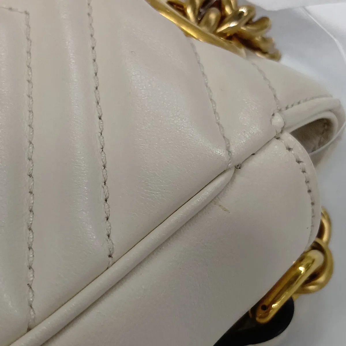 GG Marmont Leather Chain Shoulder Bag, White, 446744 — view 13