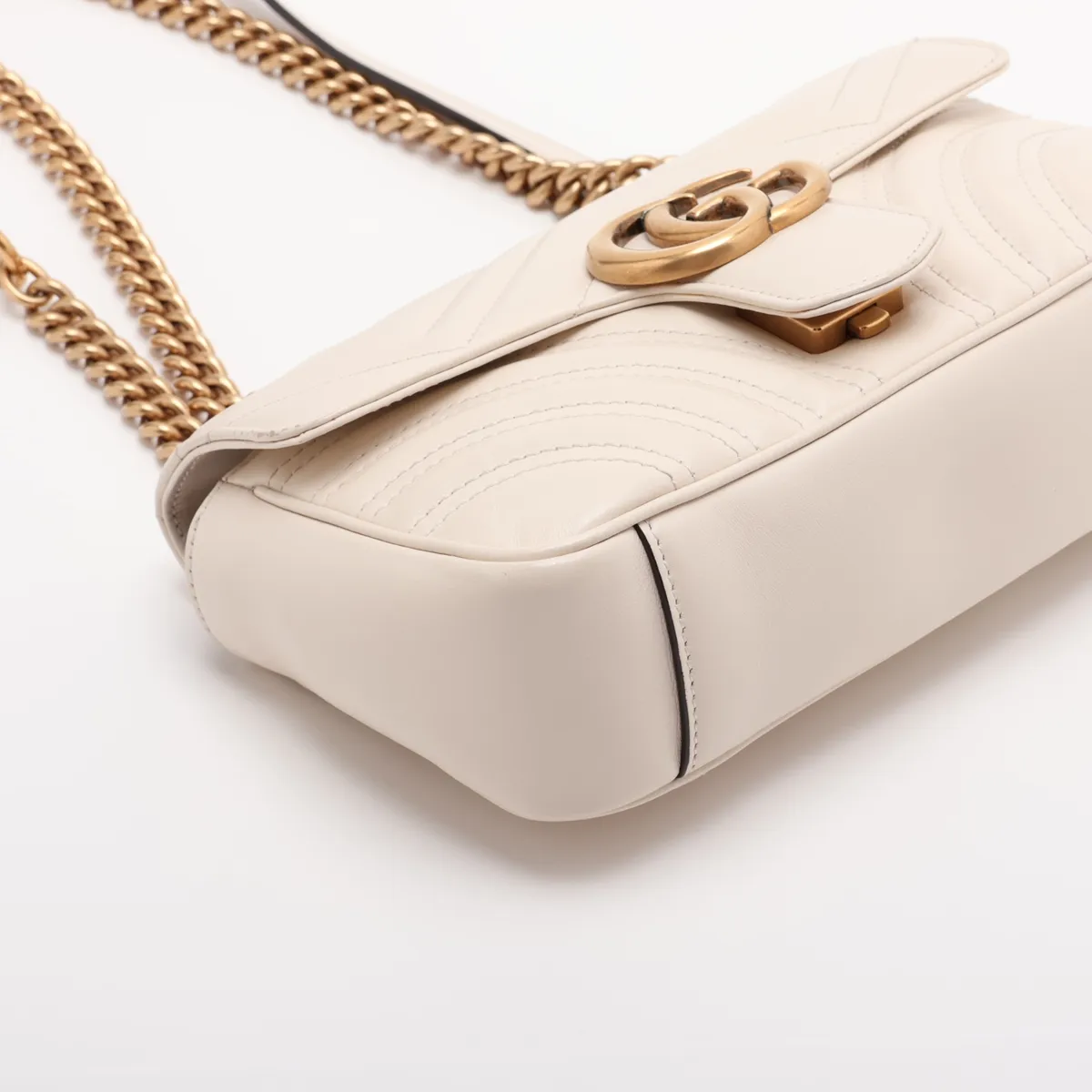 GG Marmont Leather Chain Shoulder Bag, White, 446744 — view 4