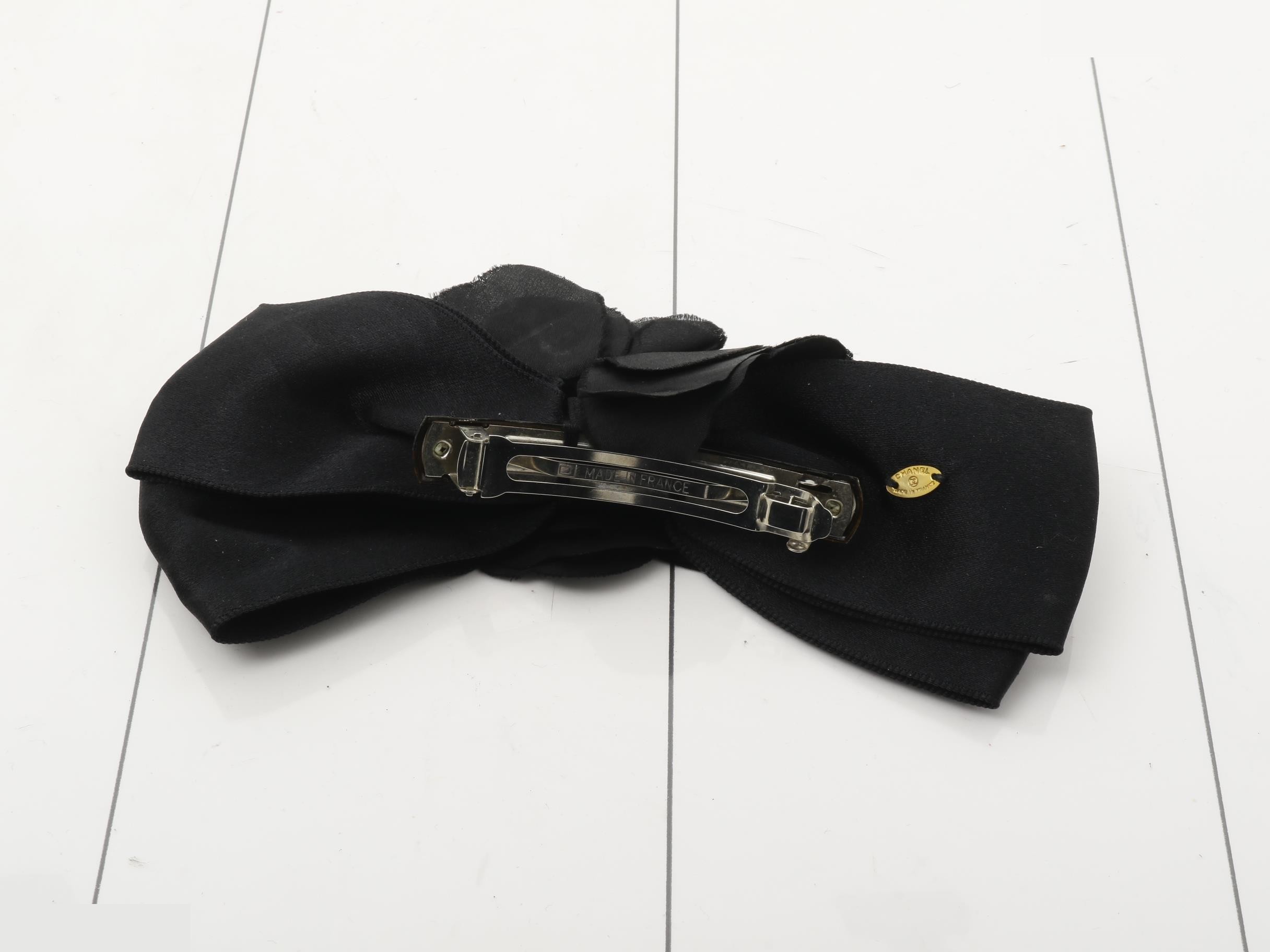 Vintage Classic Silk Camellia Barrette with Serial Number Plate — view 2