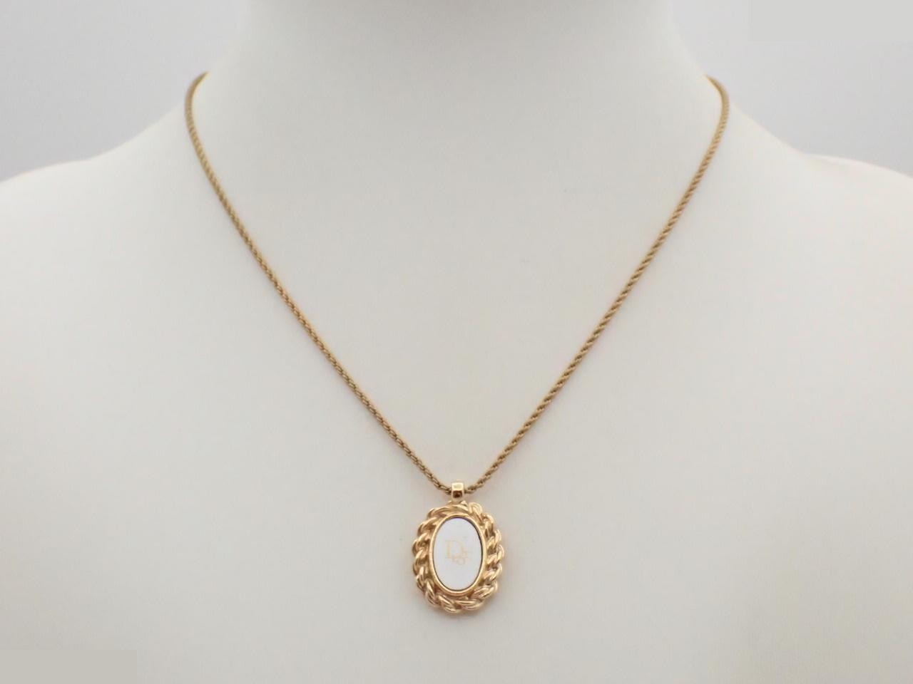 Gold logo plate necklace, chain approximately 44cm — view 3