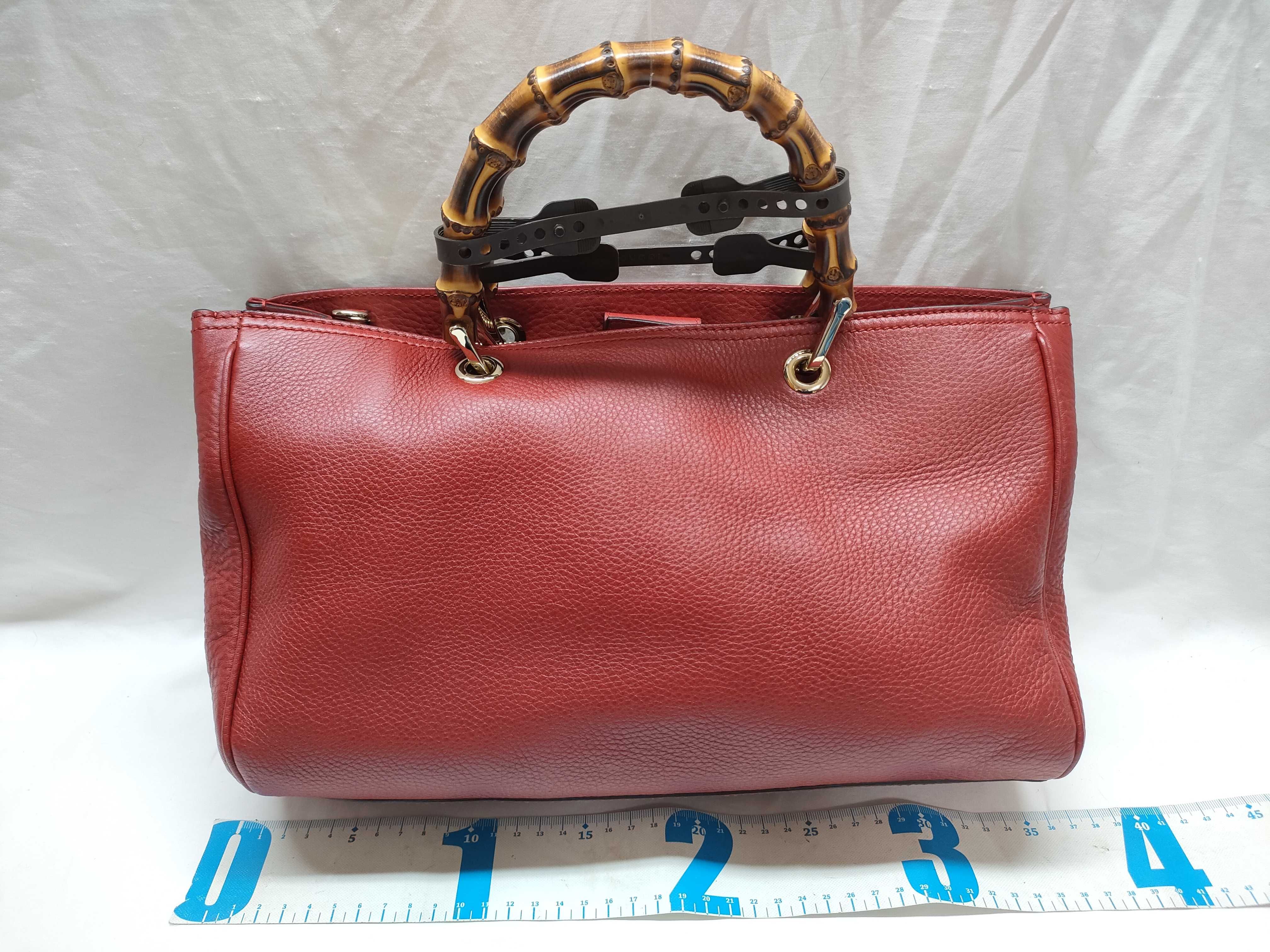 Bamboo Leather Handbag, Red, 323660 (Handbag) — view 2