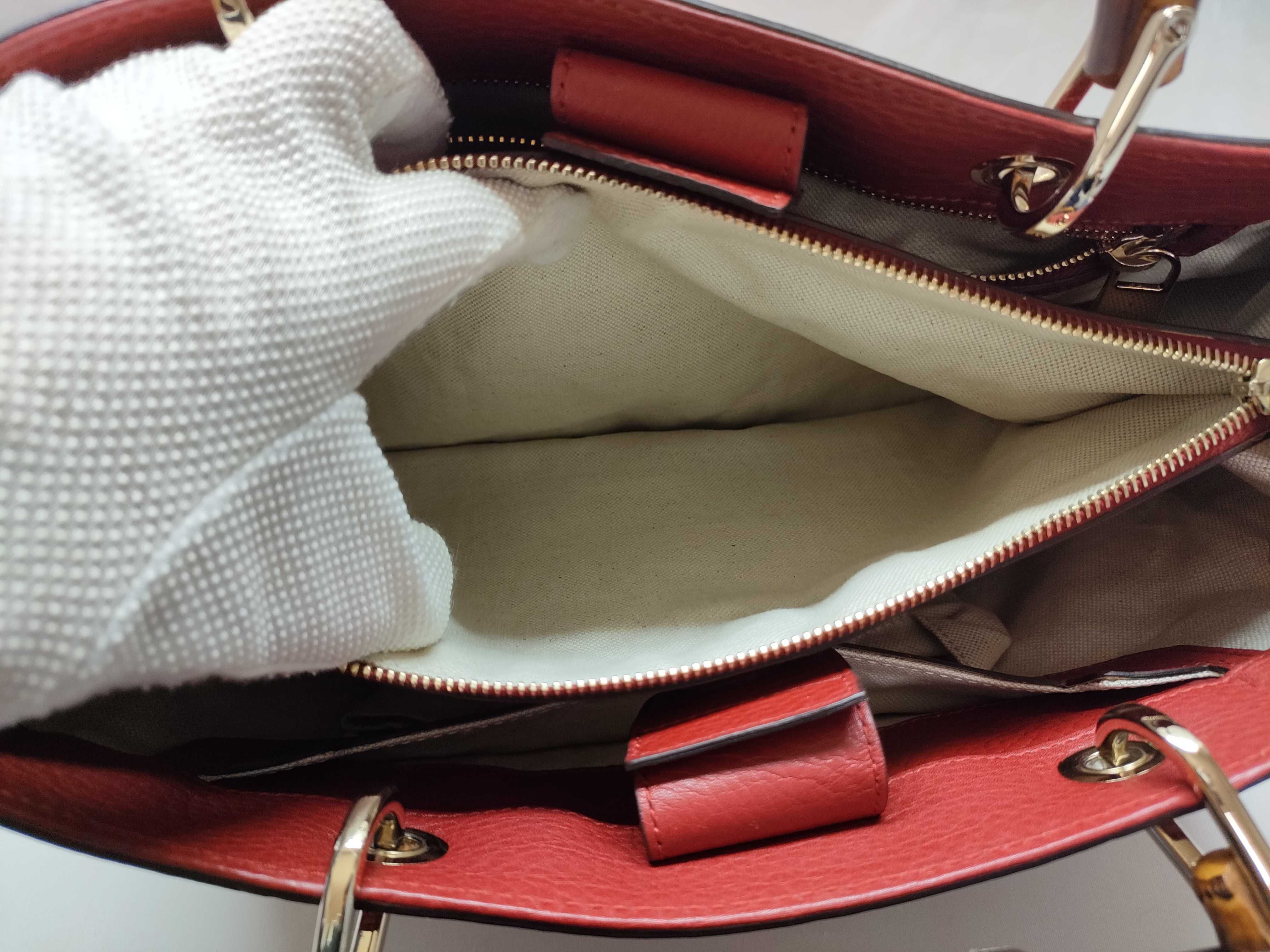 Bamboo Leather Handbag, Red, 323660 (Handbag) — view 11
