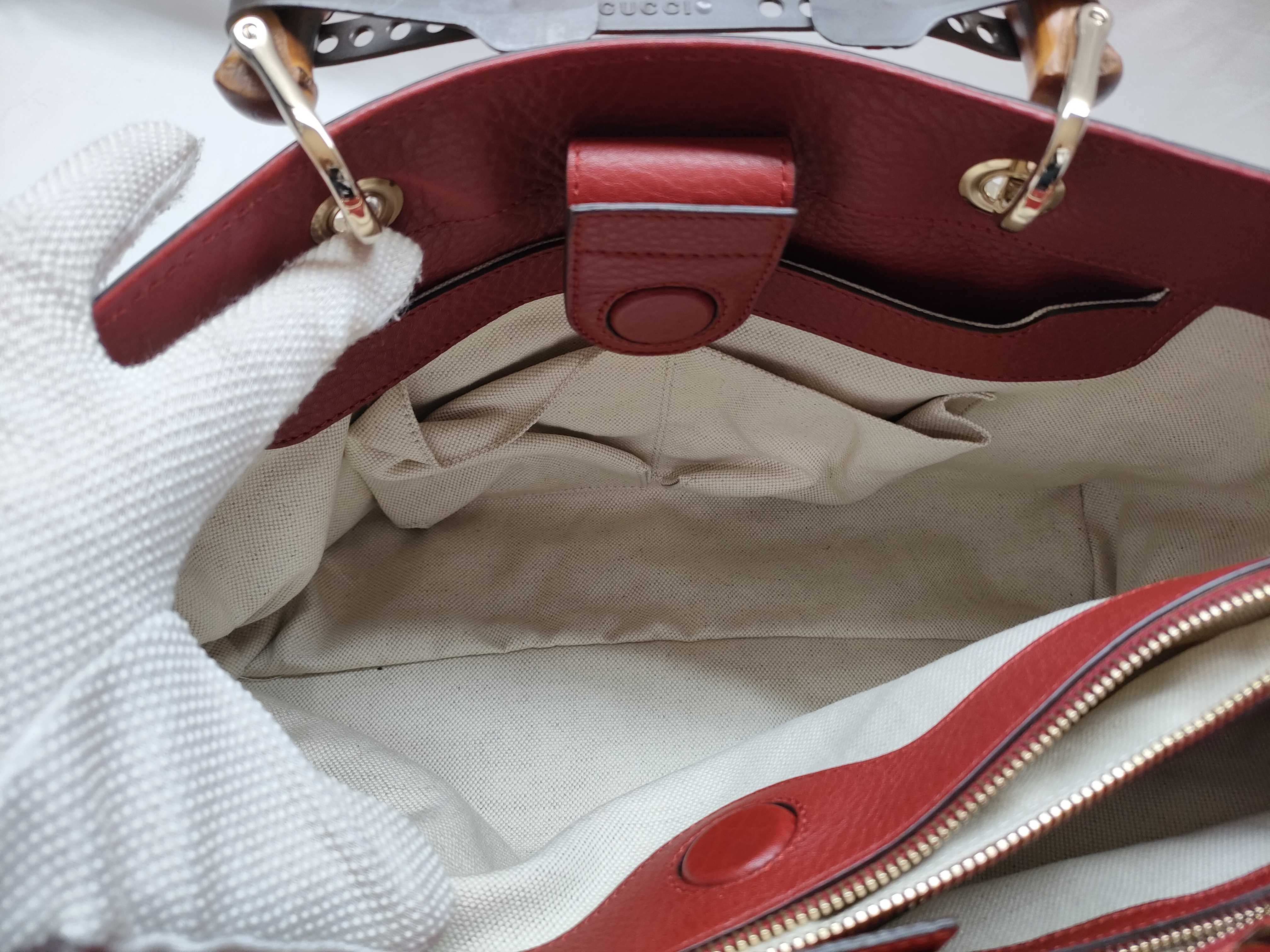 Bamboo Leather Handbag, Red, 323660 (Handbag) — view 14