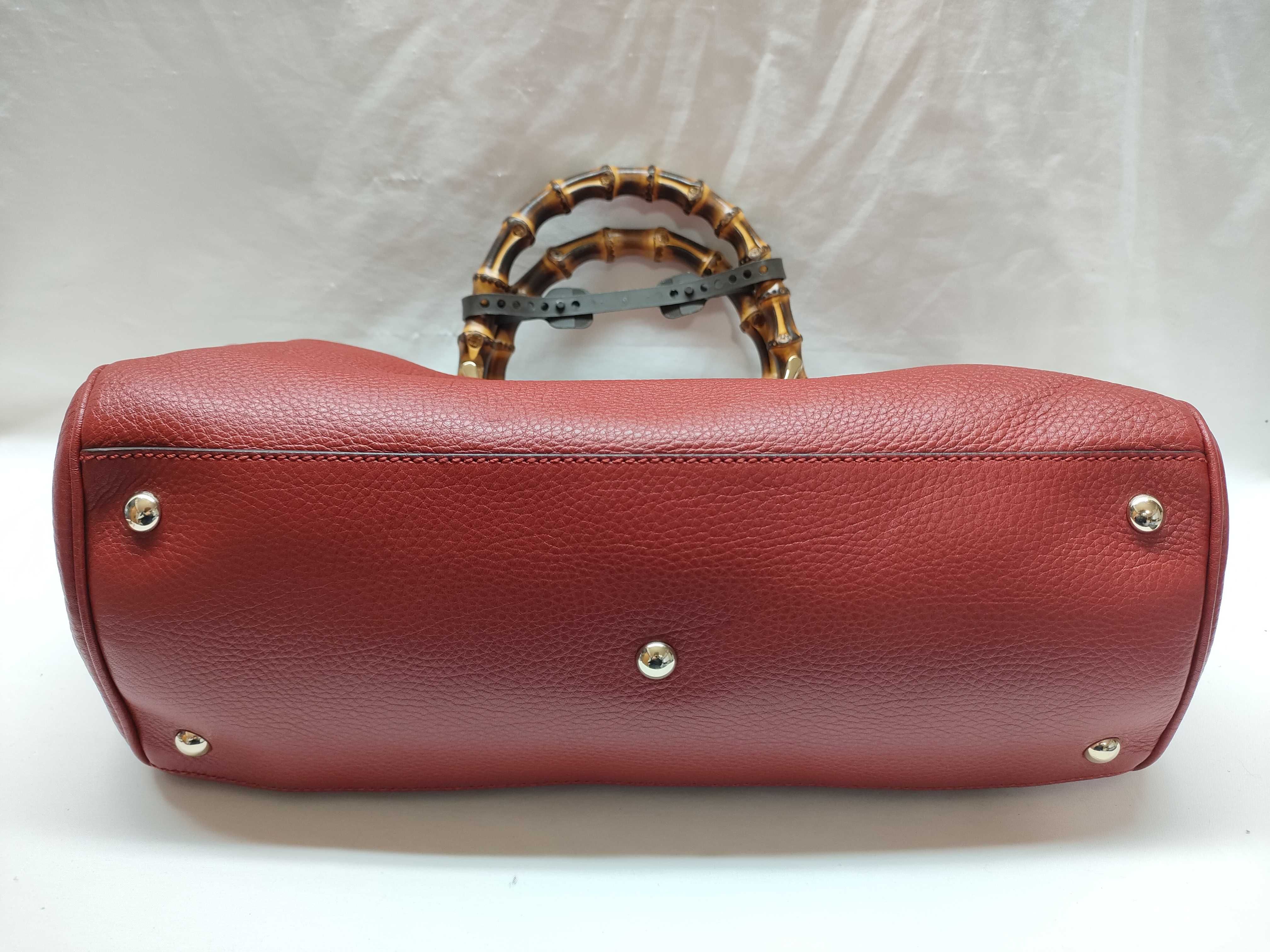 Bamboo Leather Handbag, Red, 323660 (Handbag) — view 3