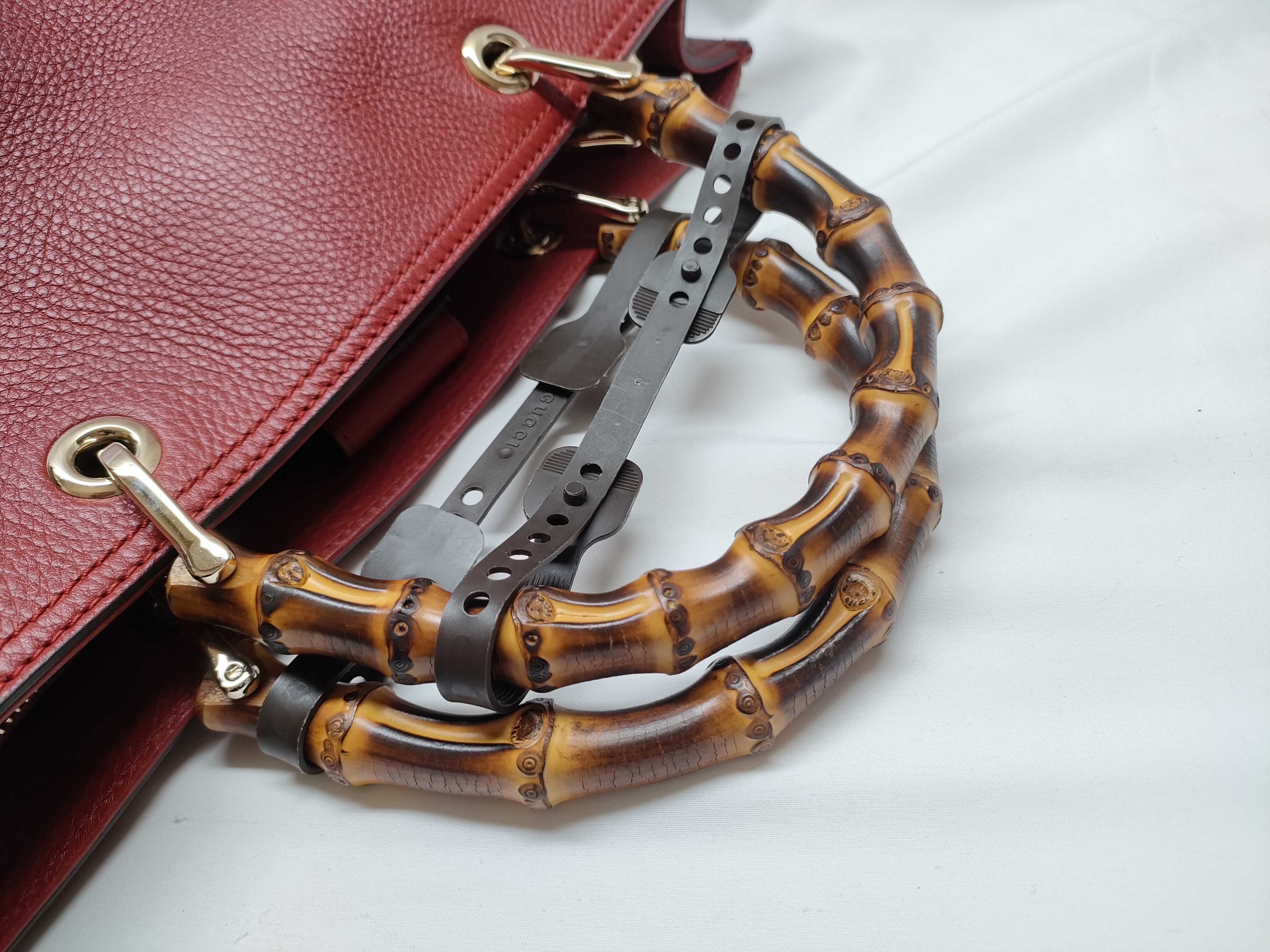 Bamboo Leather Handbag, Red, 323660 (Handbag) — view 5