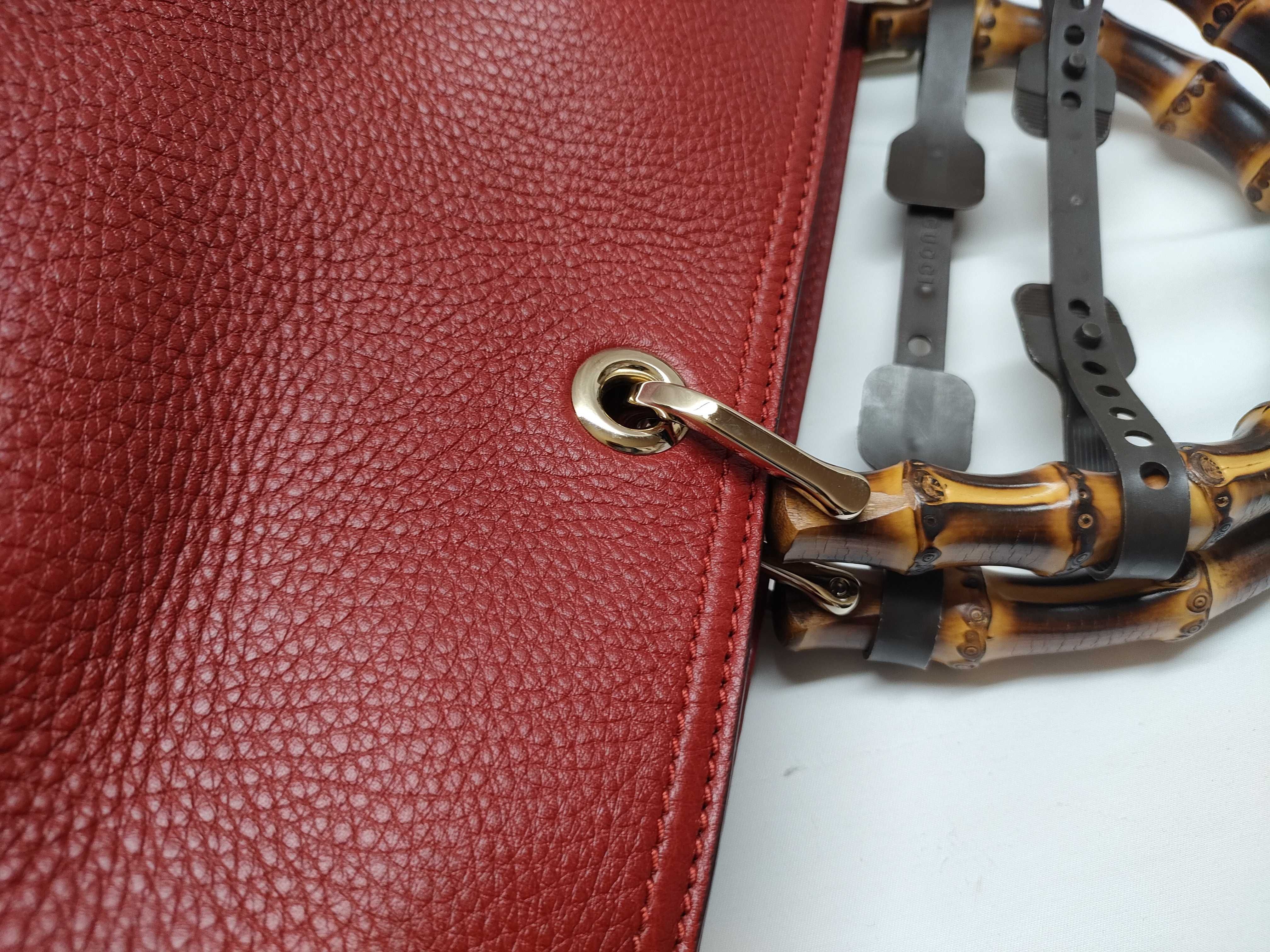 Bamboo Leather Handbag, Red, 323660 (Handbag) — view 7