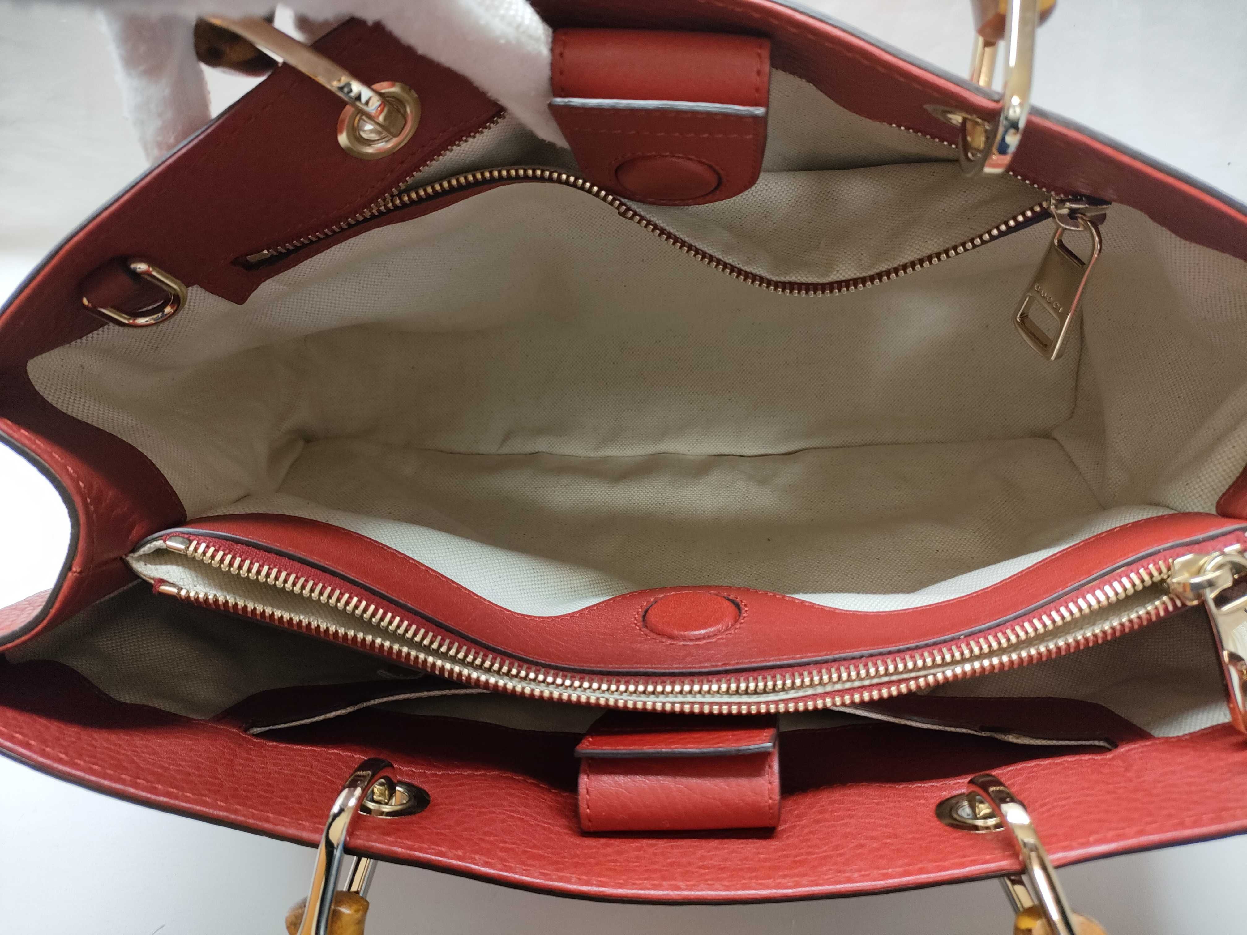 Bamboo Leather Handbag, Red, 323660 (Handbag) — view 8