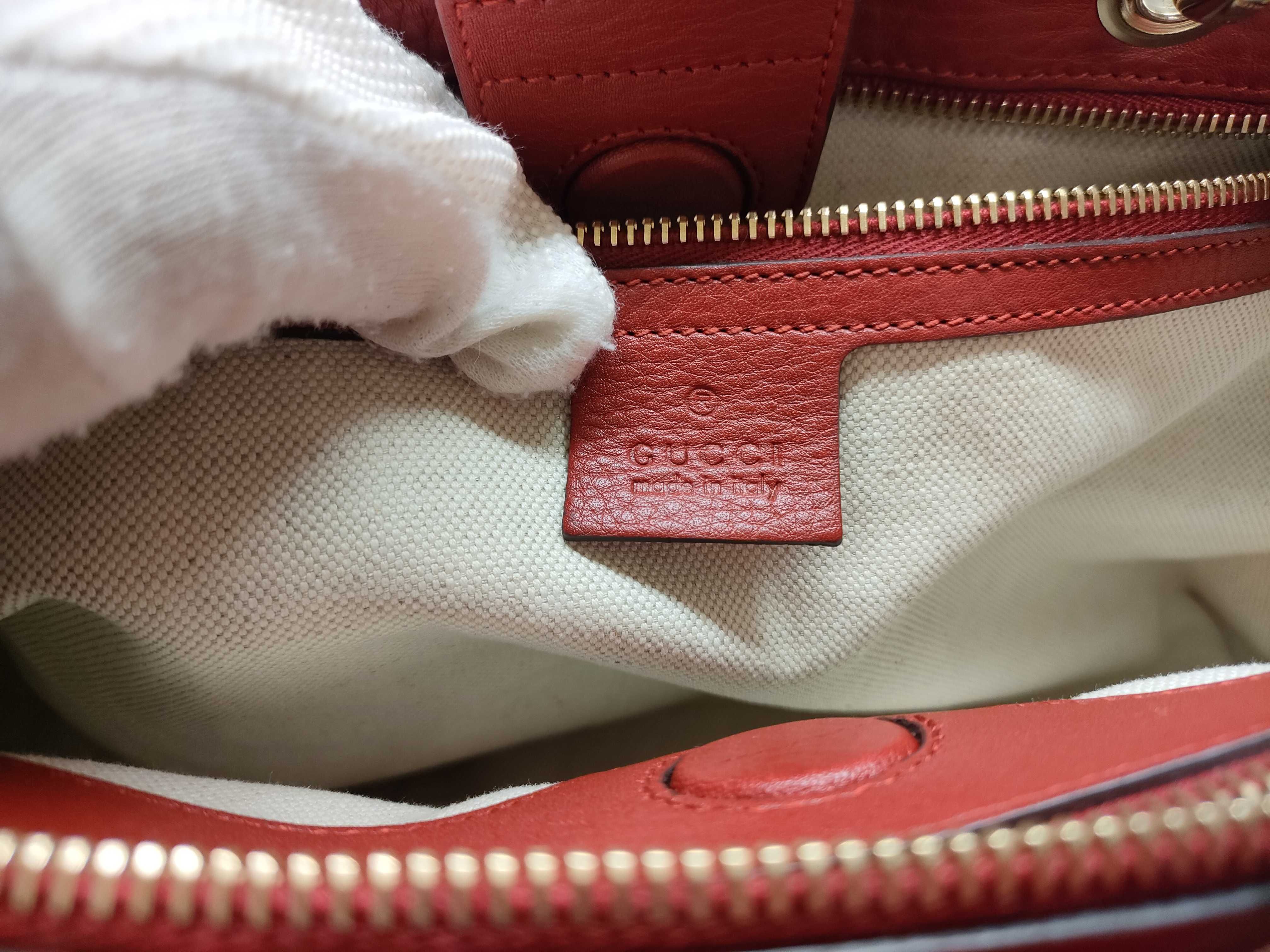 Bamboo Leather Handbag, Red, 323660 (Handbag) — view 9