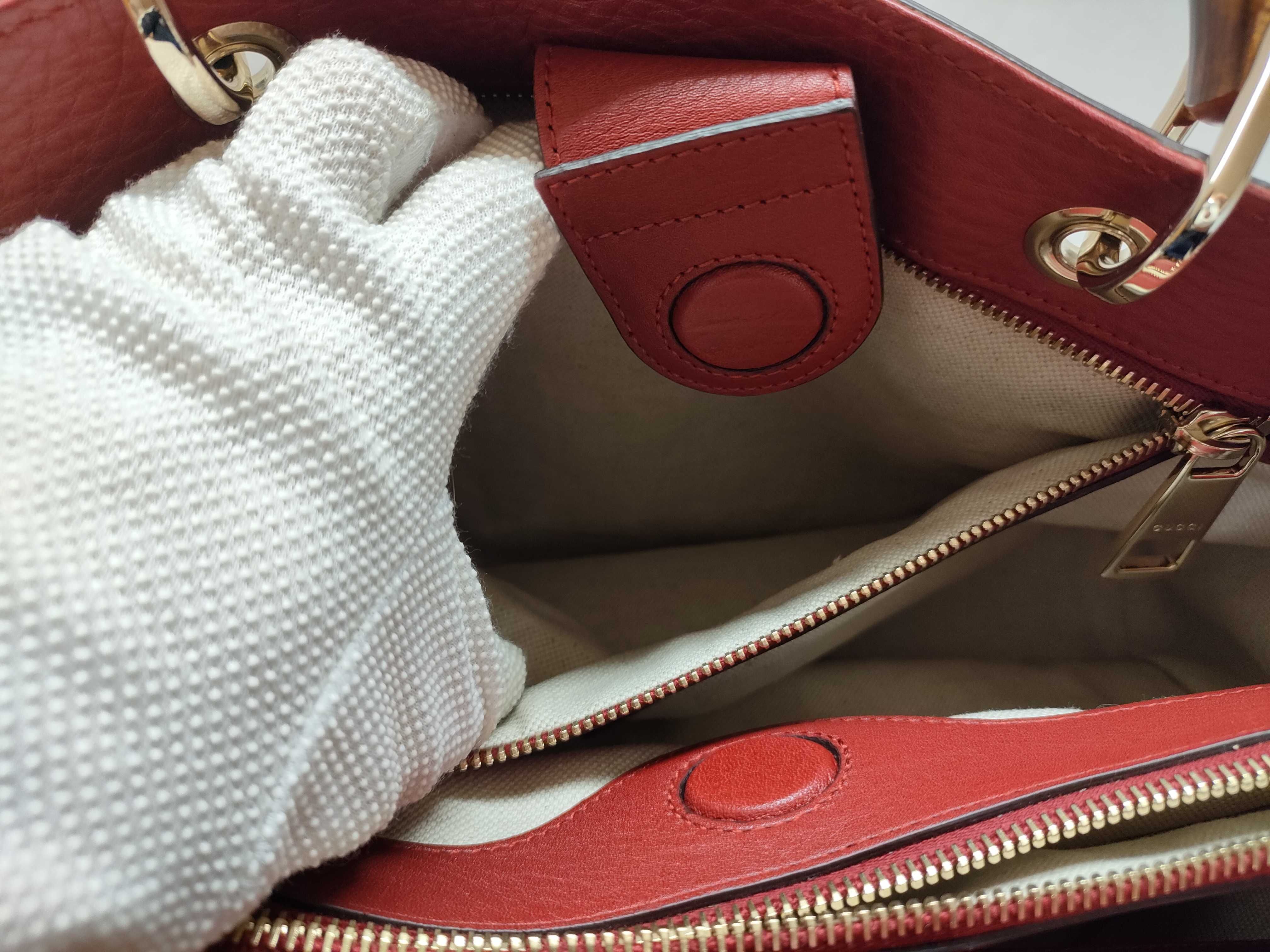 Bamboo Leather Handbag, Red, 323660 (Handbag) — view 10