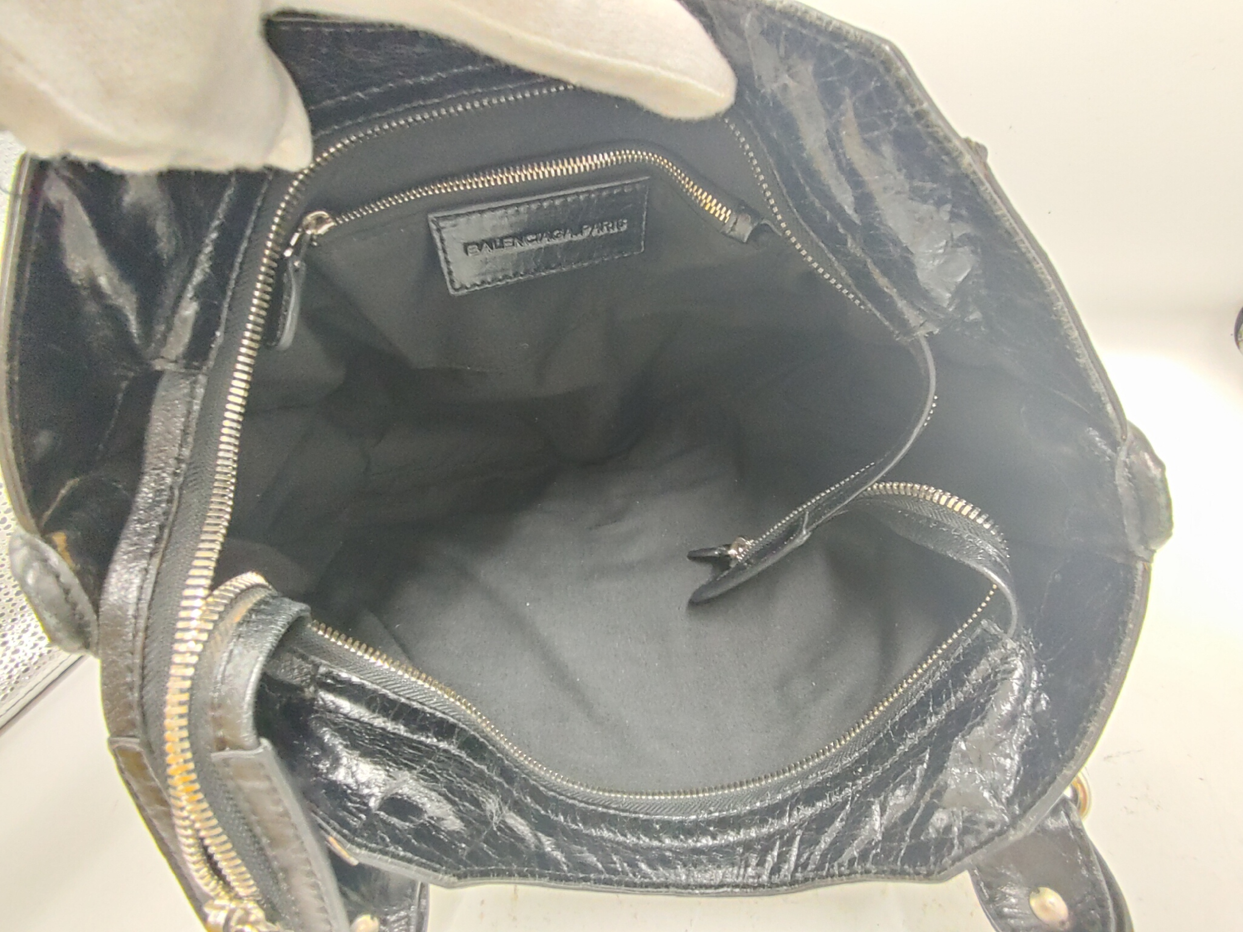 Giant City Handbag with Mirror, Studded Leather, Black Handbag — view 12