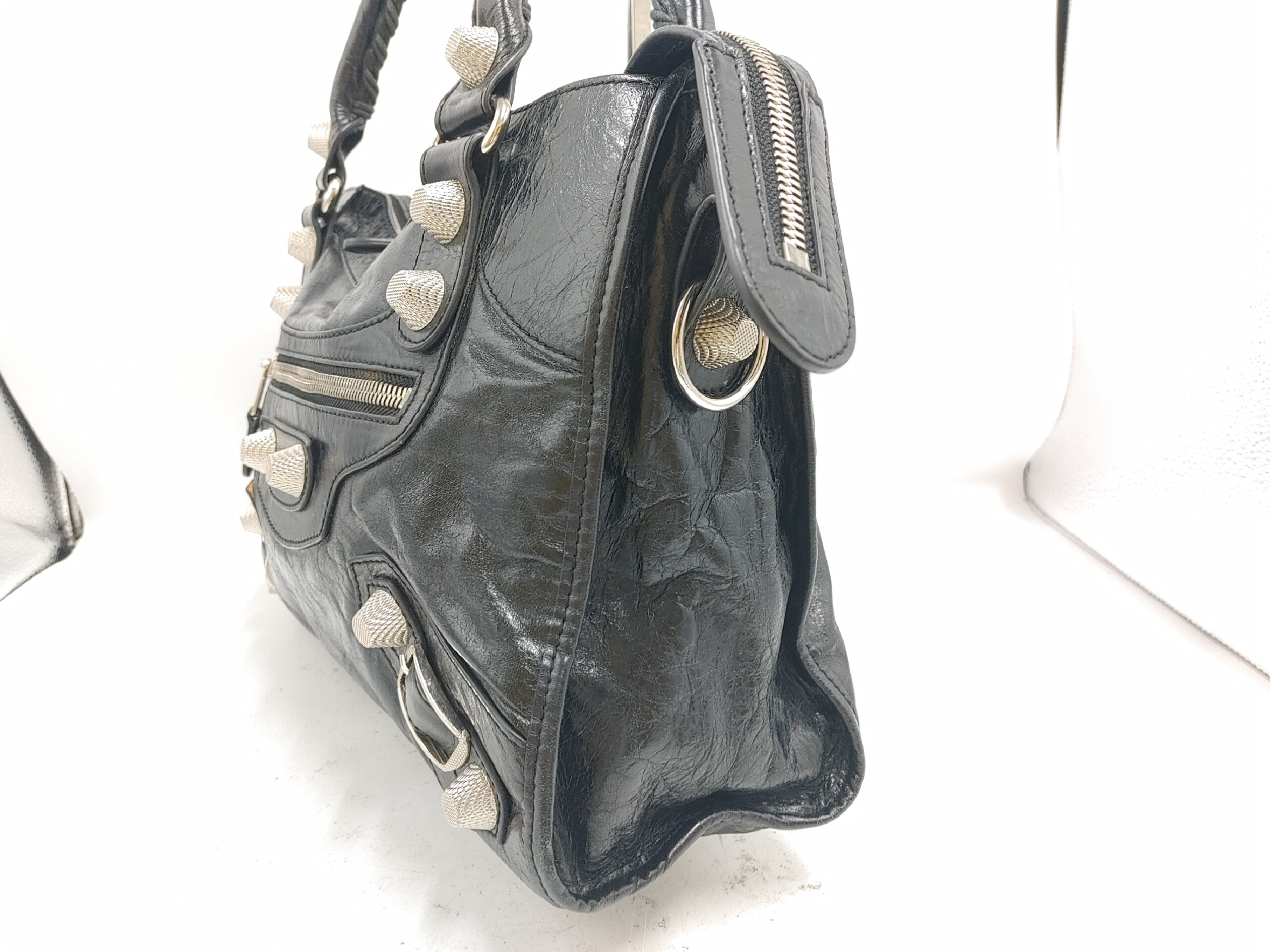 Giant City Handbag with Mirror, Studded Leather, Black Handbag — view 3