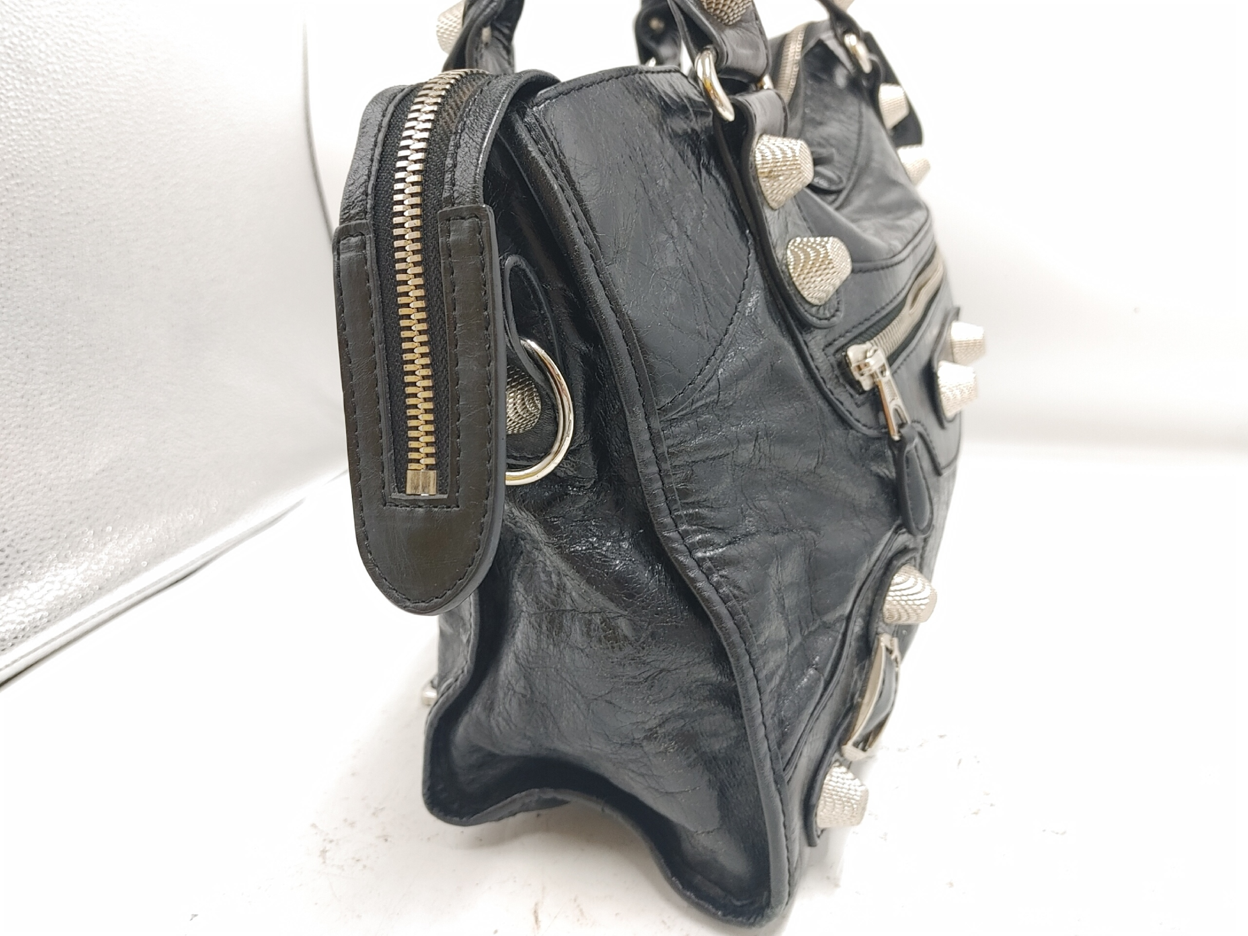 Giant City Handbag with Mirror, Studded Leather, Black Handbag — view 4
