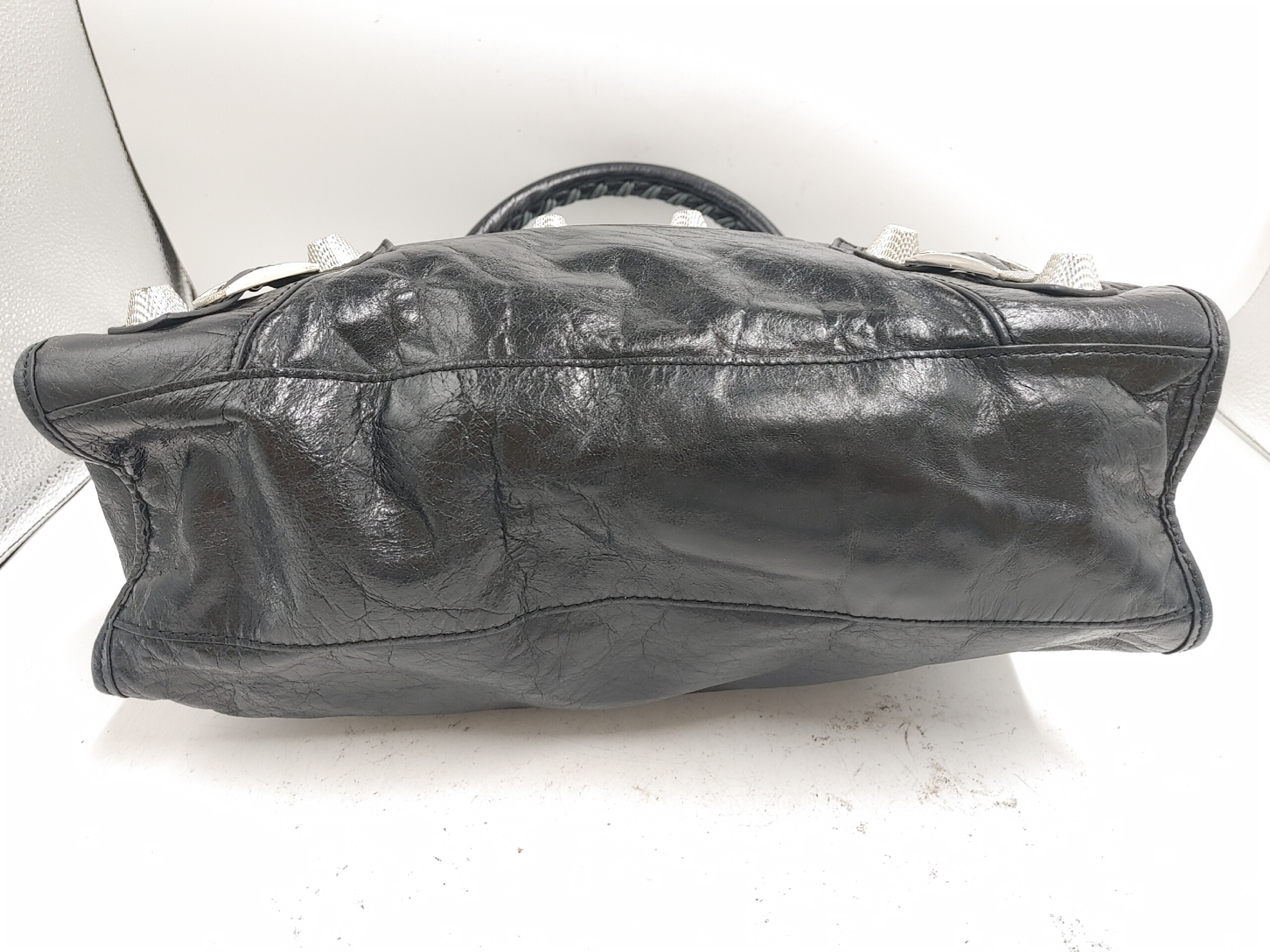 Giant City Handbag with Mirror, Studded Leather, Black Handbag — view 8