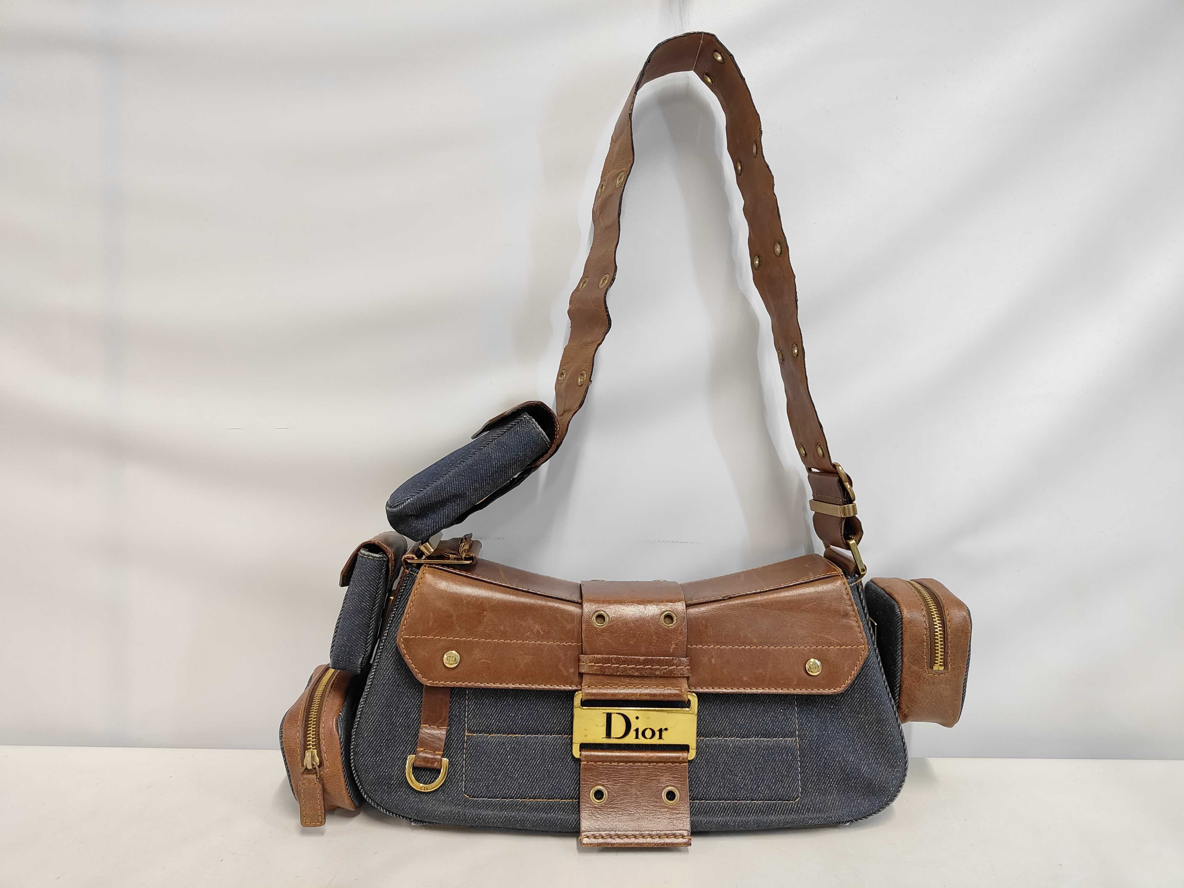 Street Chic Denim x Leather Shoulder Bag Blue x Brown Bag