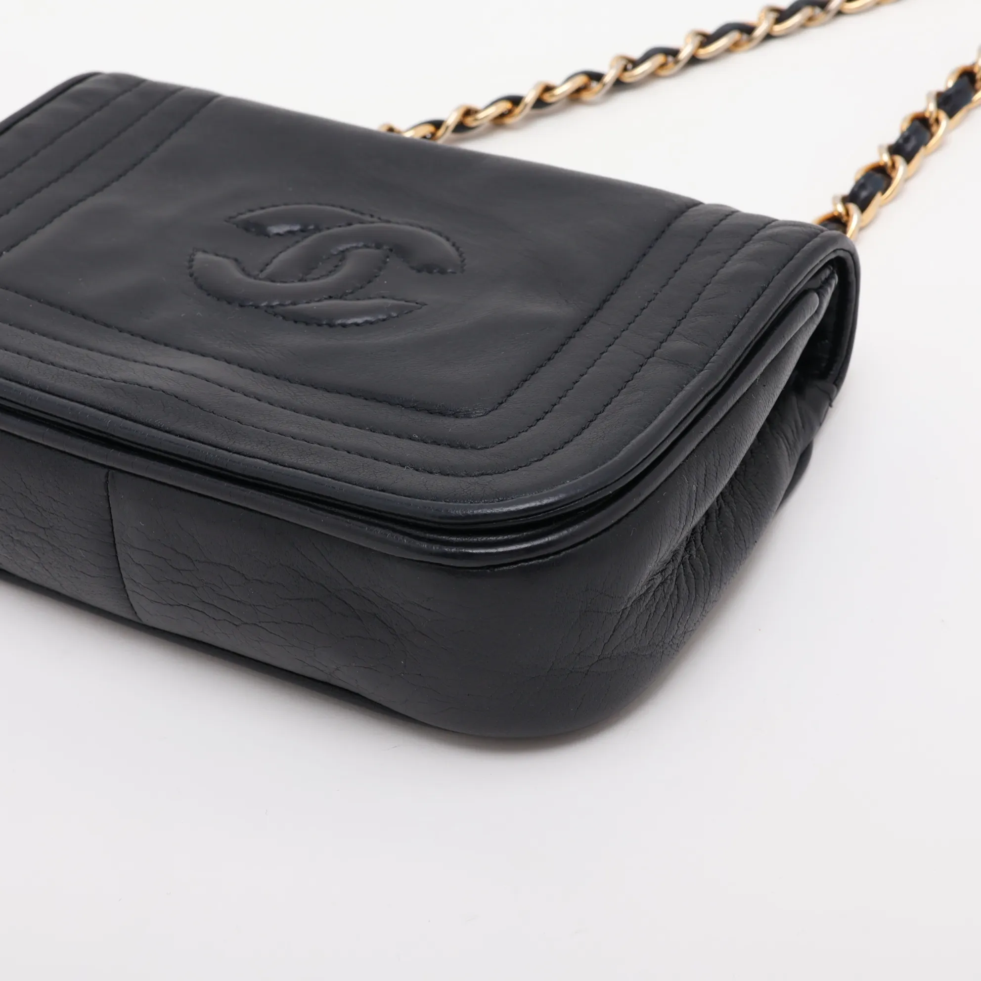 Coco Mark Lambskin Chain Shoulder Bag, Navy, Gold Hardware, 0877904 (Serial Number 0) — view 3