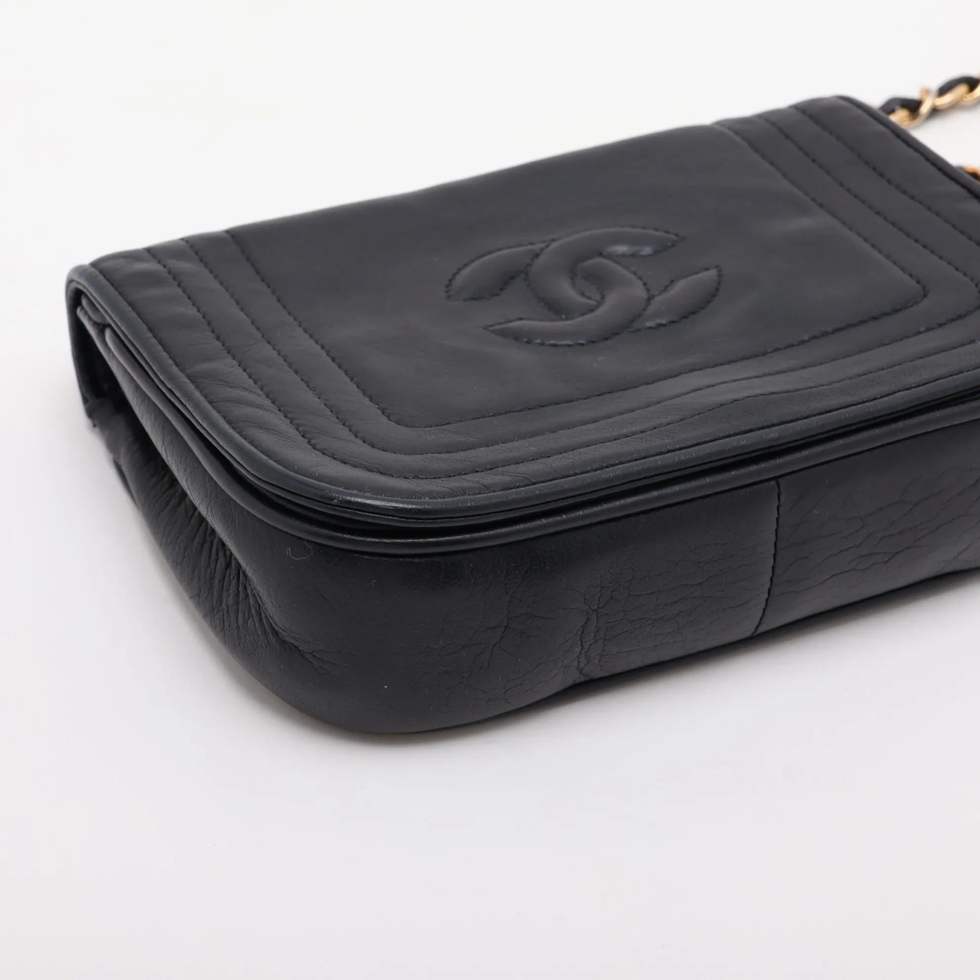 Coco Mark Lambskin Chain Shoulder Bag, Navy, Gold Hardware, 0877904 (Serial Number 0) — view 4