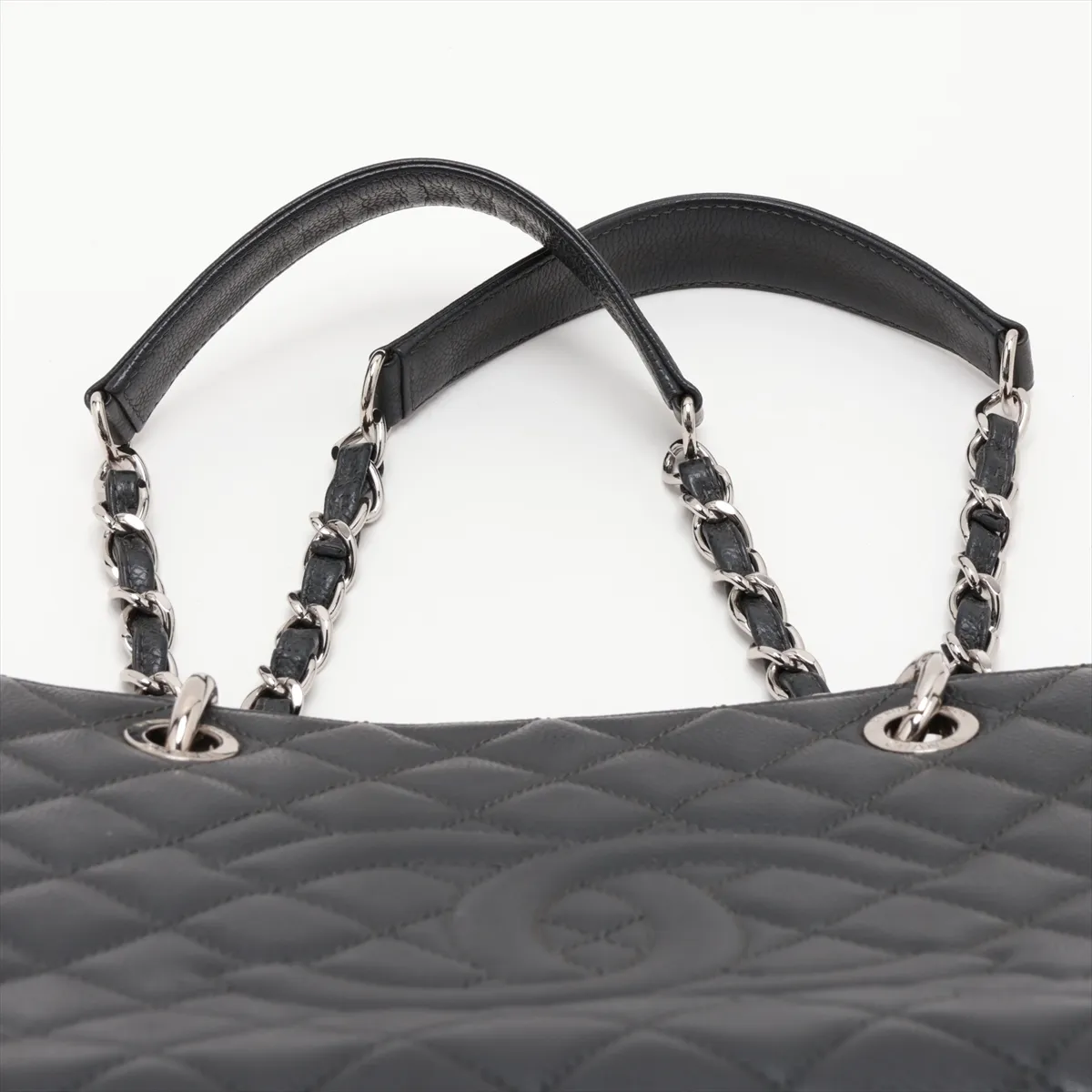GST Caviar Skin Chain Tote Bag, Gray, Silver Hardware, 17952696, Serial Number 17 — view 6