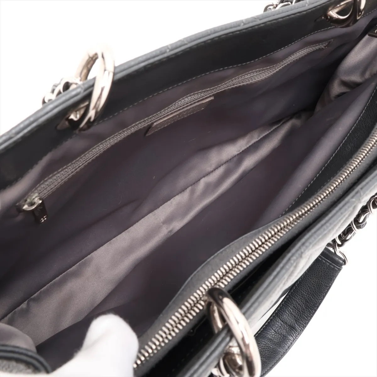 GST Caviar Skin Chain Tote Bag, Gray, Silver Hardware, 17952696, Serial Number 17 — view 7