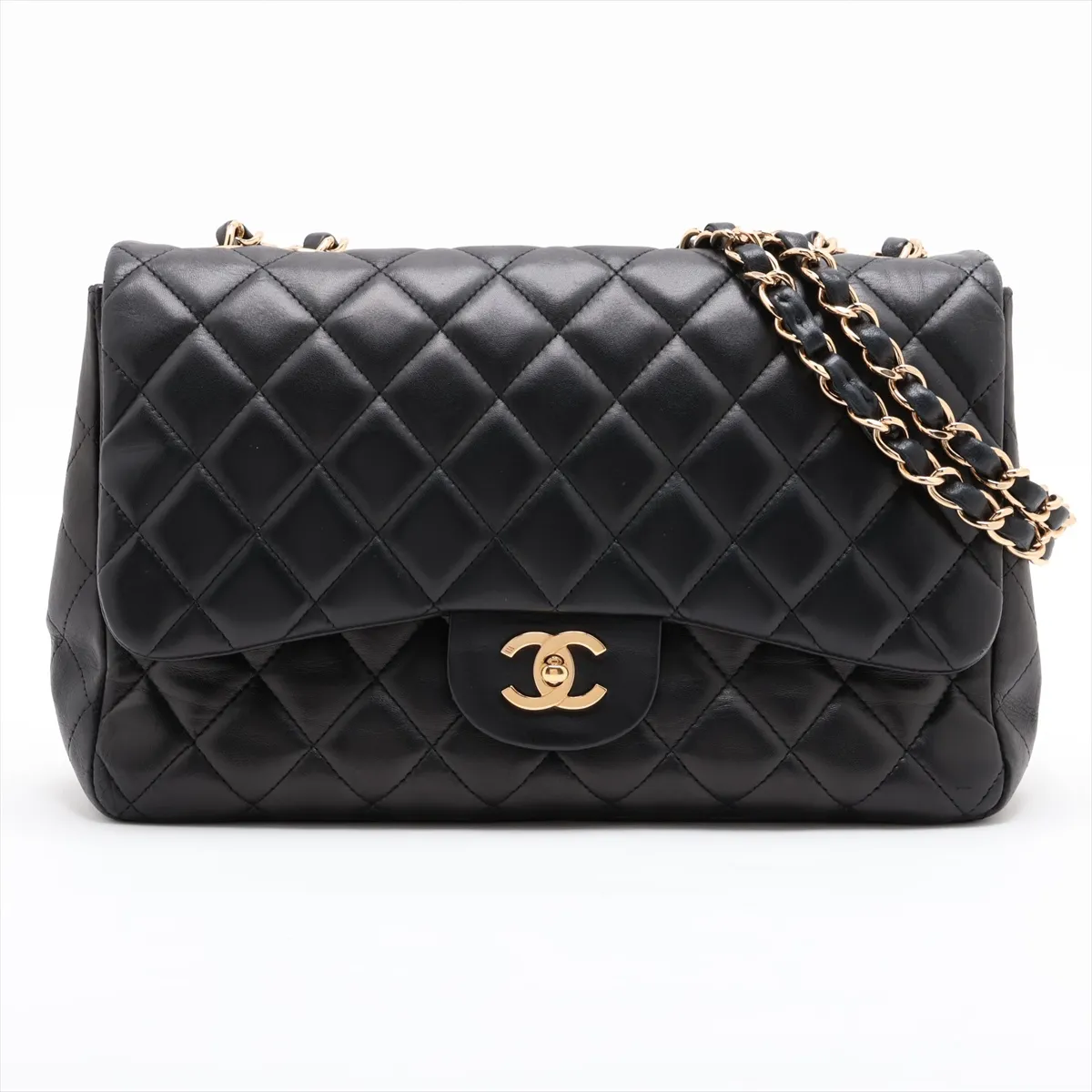 Large Matelassé 30 Lambskin Single Flap Double Chain Bag, Black with Gold Hardware, 12328373, Serial Number 12-series, A28600