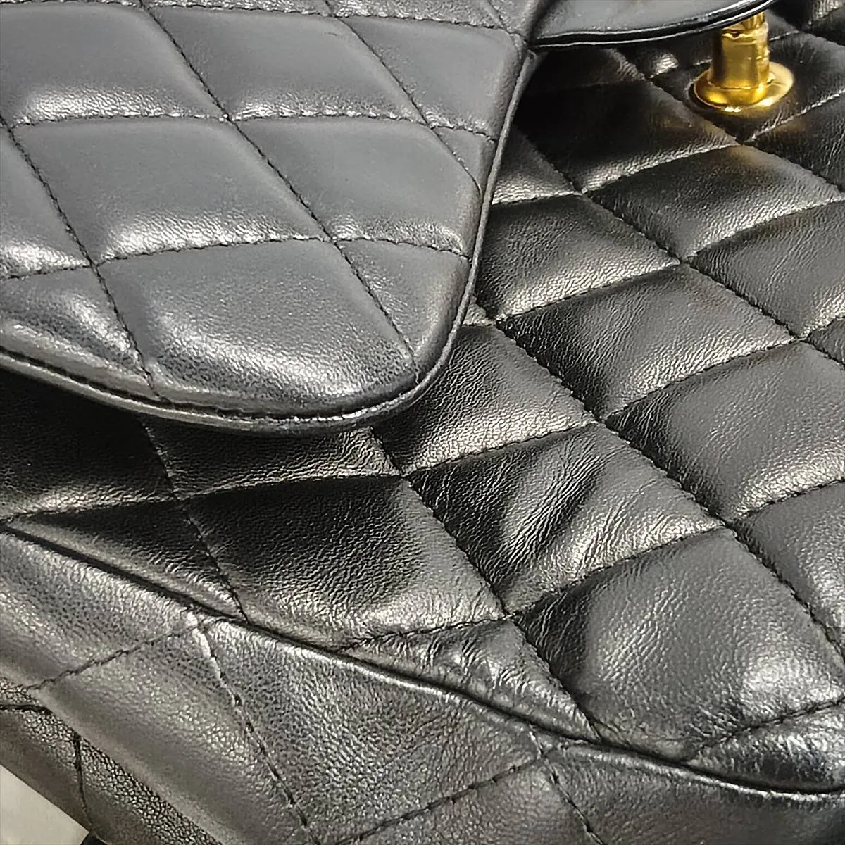 Large Matelassé 30 Lambskin Single Flap Double Chain Bag, Black with Gold Hardware, 12328373, Serial Number 12-series, A28600 — view 12