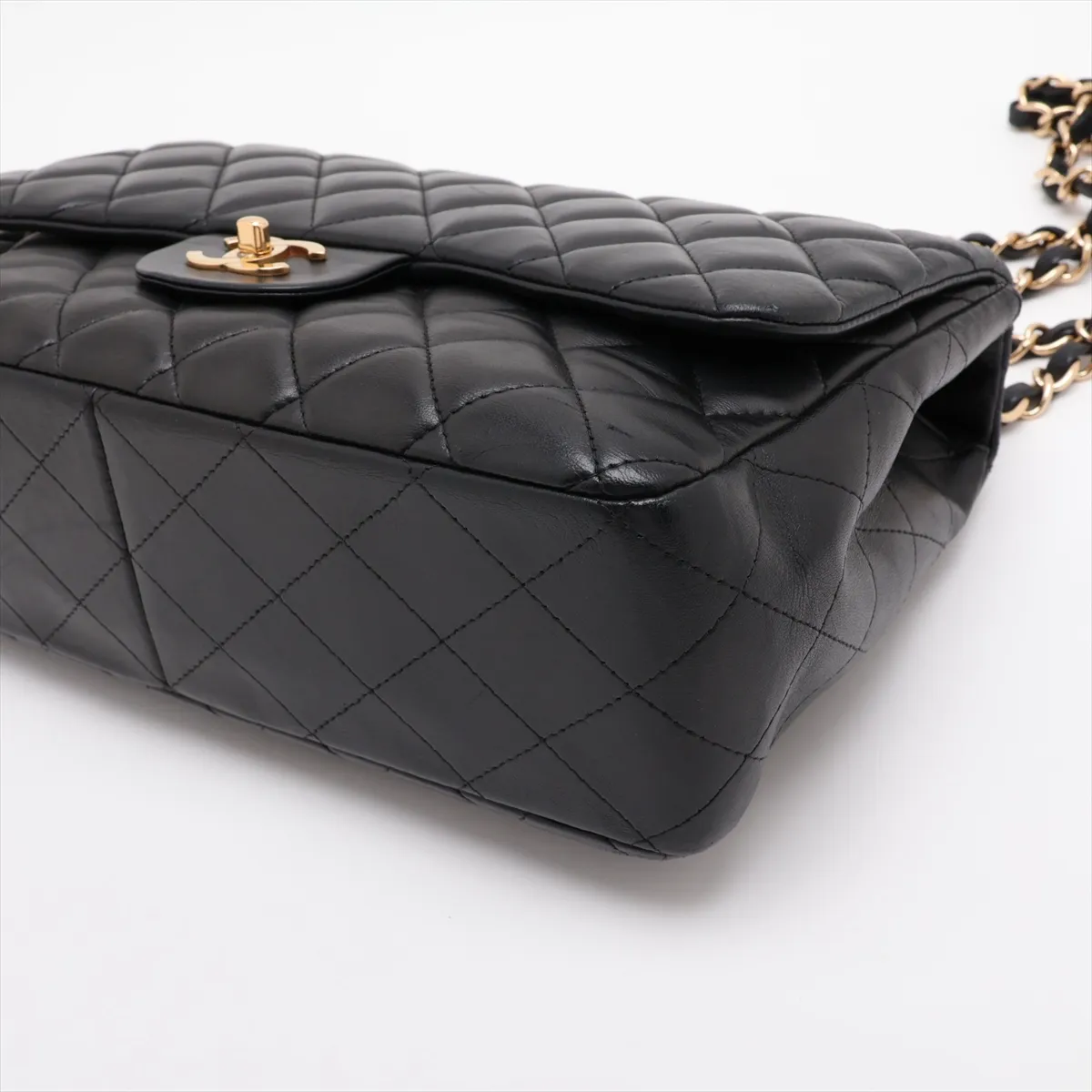 Large Matelassé 30 Lambskin Single Flap Double Chain Bag, Black with Gold Hardware, 12328373, Serial Number 12-series, A28600 — view 3