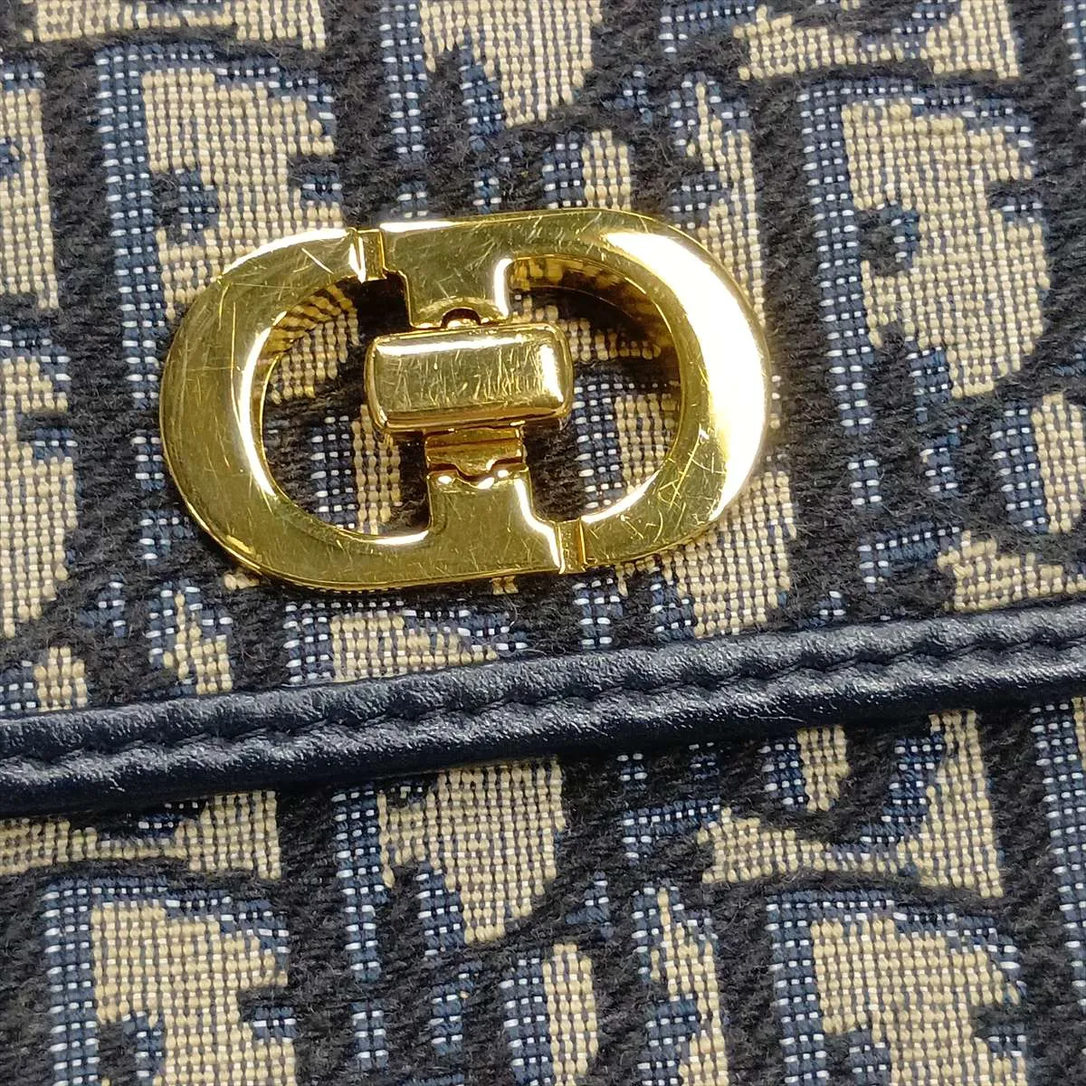 Oblique Miss Caro Canvas x Leather Chain Shoulder Bag, Navy x Beige — view 9