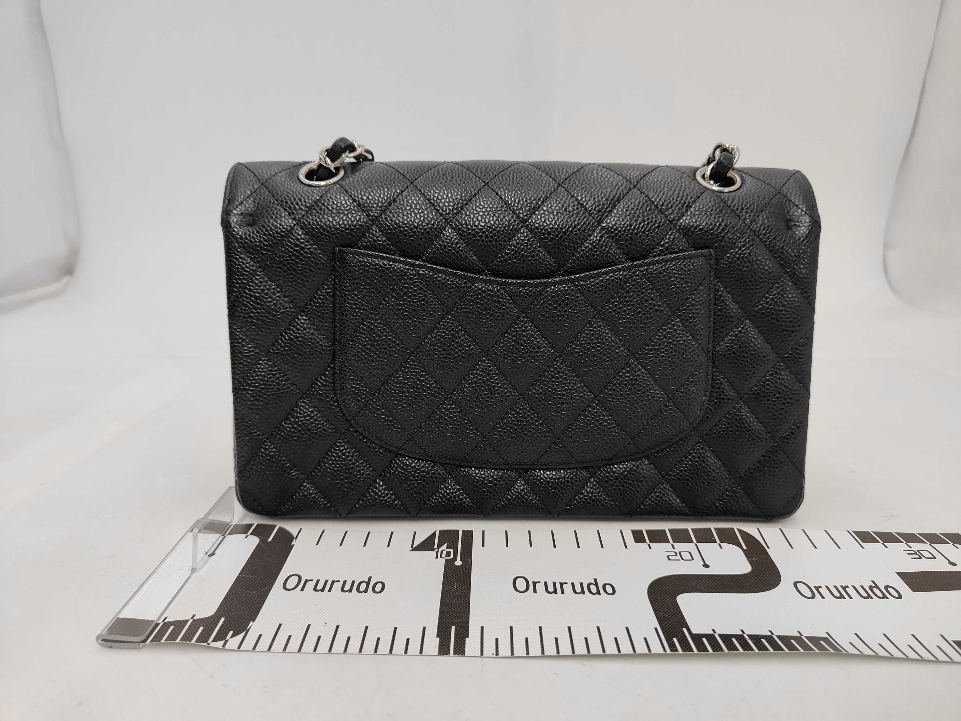 Matelassé 25 Double Chain Shoulder Bag with Double Flap, Caviar Leather, Black, Silver Hardware, 18458279. Includes box, dust bag, card, seal, and booklet. 25x15x6cm, Shoulder strap approx. 60-9cm. — view 2
