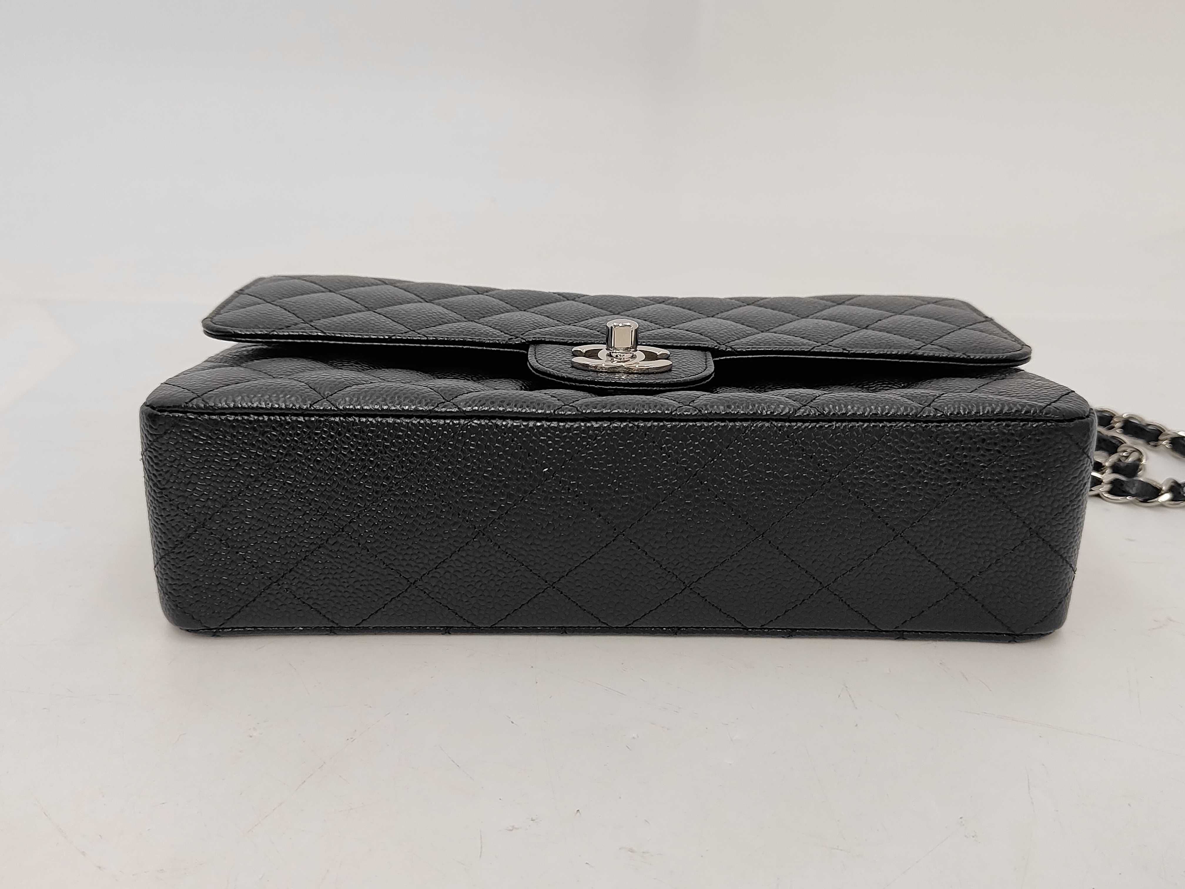 Matelassé 25 Double Chain Shoulder Bag with Double Flap, Caviar Leather, Black, Silver Hardware, 18458279. Includes box, dust bag, card, seal, and booklet. 25x15x6cm, Shoulder strap approx. 60-9cm. — view 5