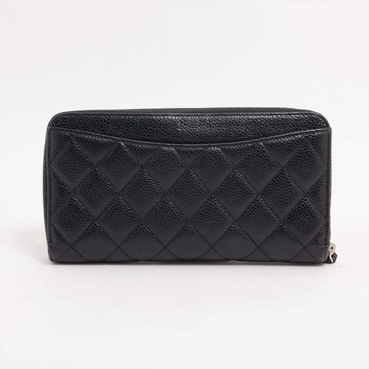 Matelasse caviar skin round zip wallet black silver hardware 28803891 — view 2