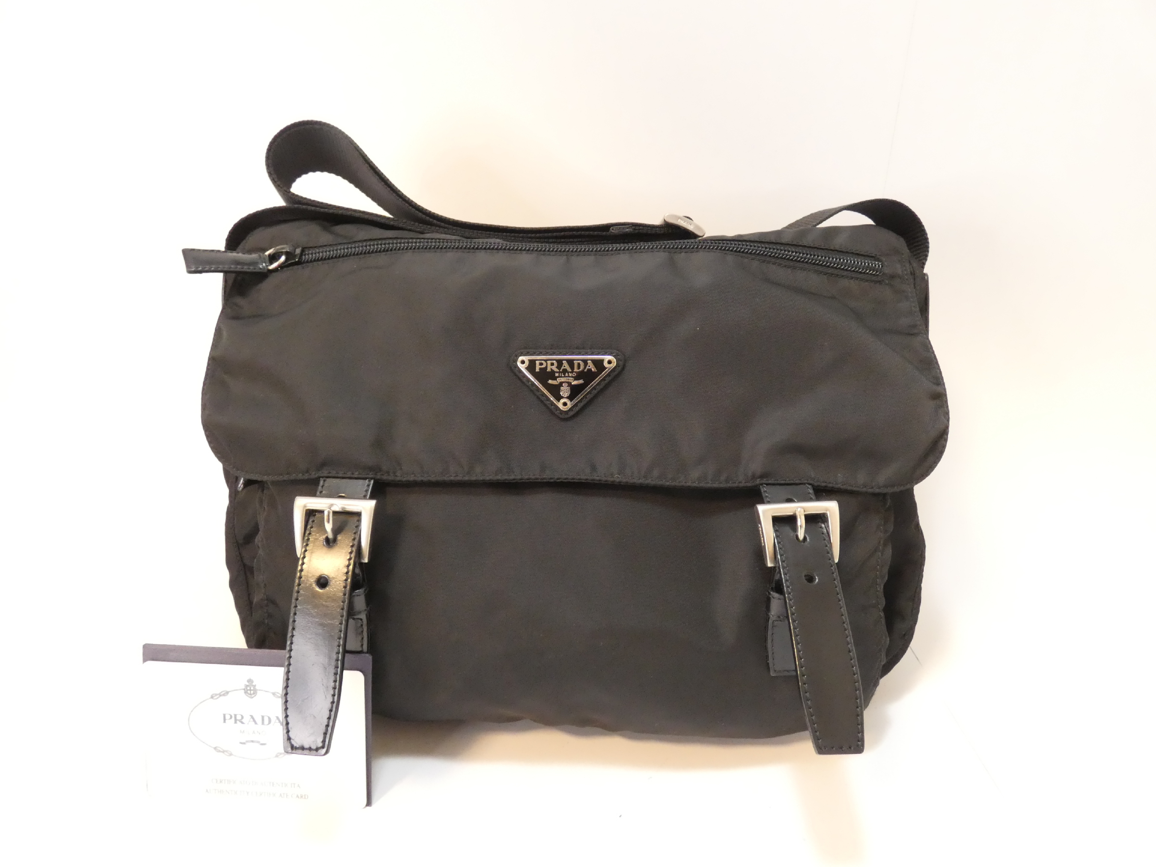Triangle Plate Nylon Black Shoulder Bag