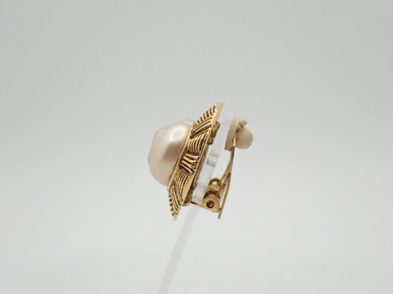 Earrings, Faux Pearl, GP, Round — view 3