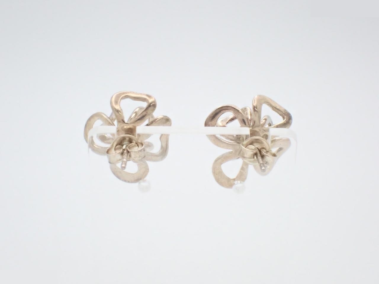Camellia motif earrings, vintage, 925 sterling silver, 4.2g — view 2