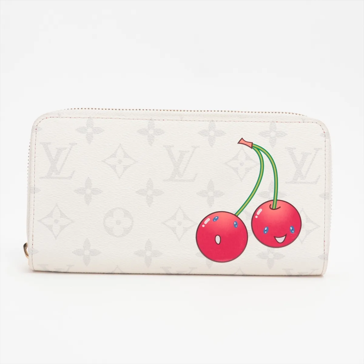 LV×TM Zippy Wallet M14240 Red×White Round Zip Wallet RFID Reactive