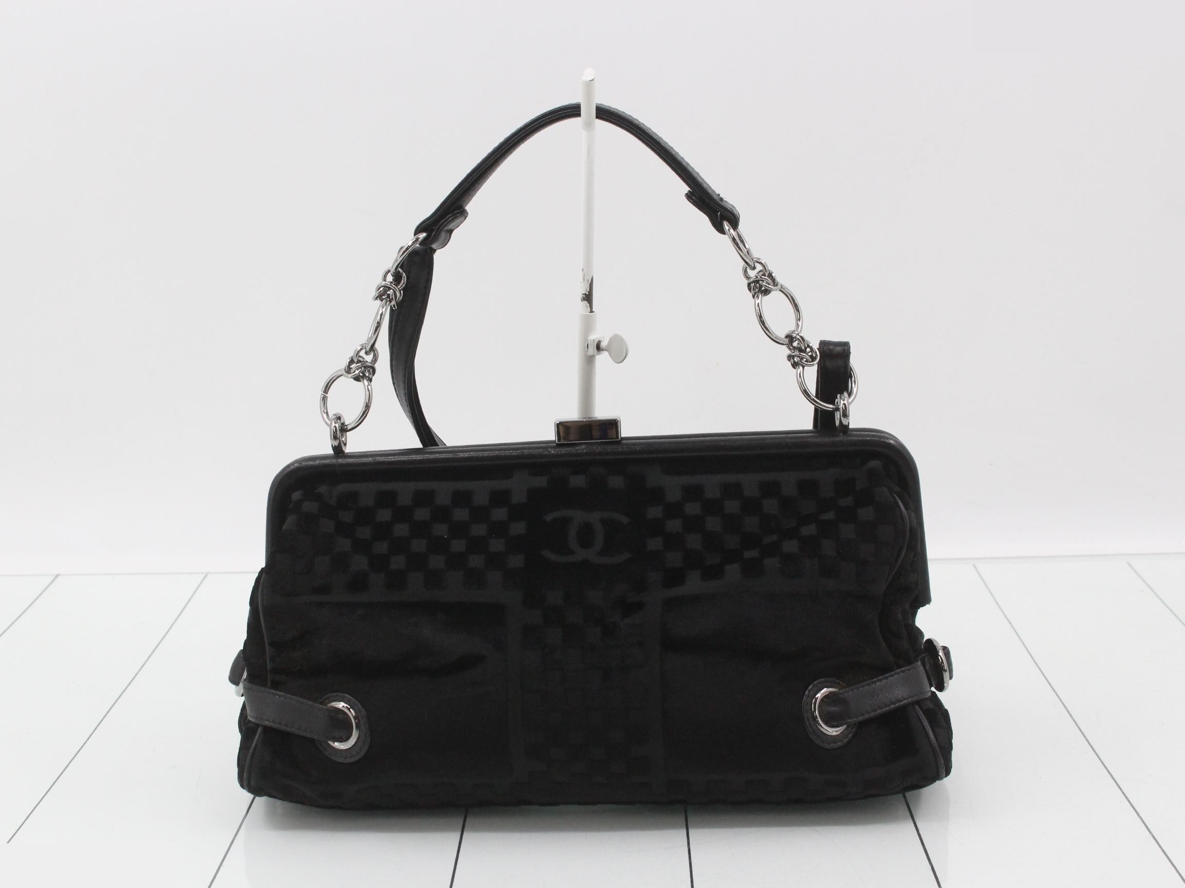 Coco Mark Chain Hobo 2-Way Velour/Lambskin Black 10 Series Silver Hardware