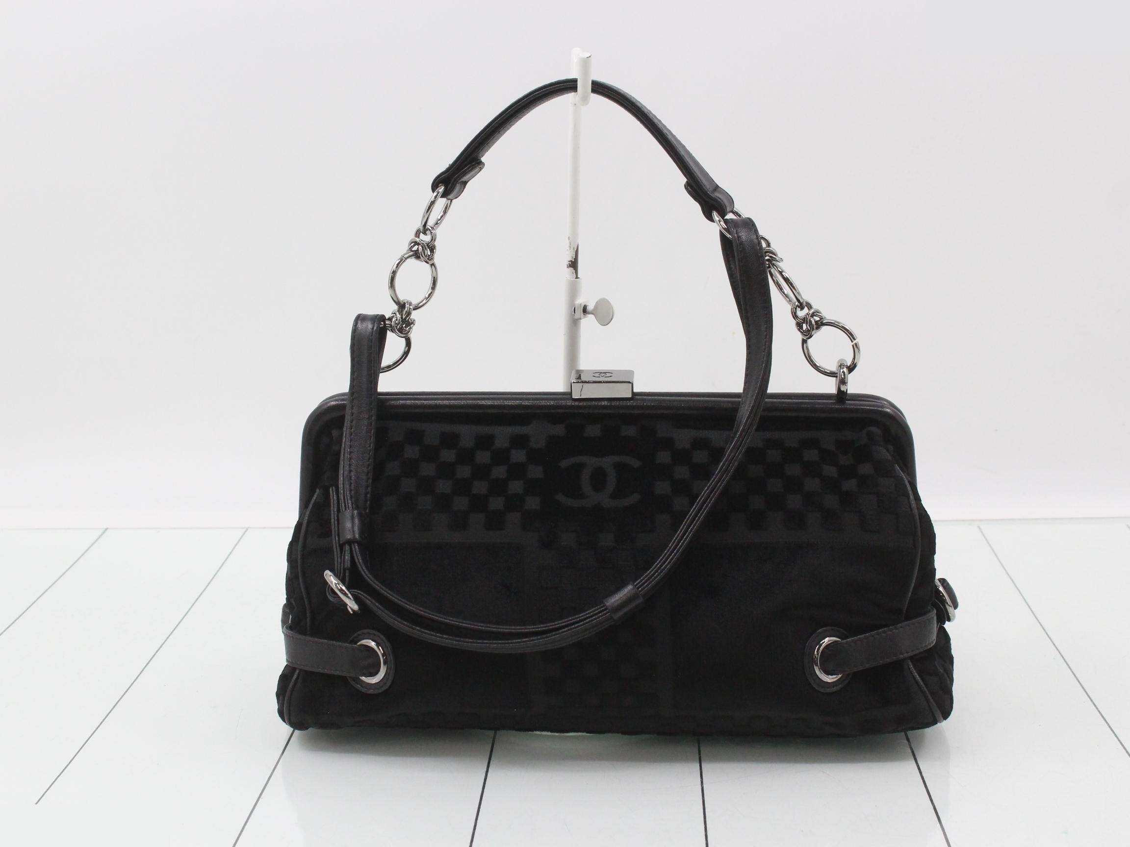 Coco Mark Chain Hobo 2-Way Velour/Lambskin Black 10 Series Silver Hardware — view 2