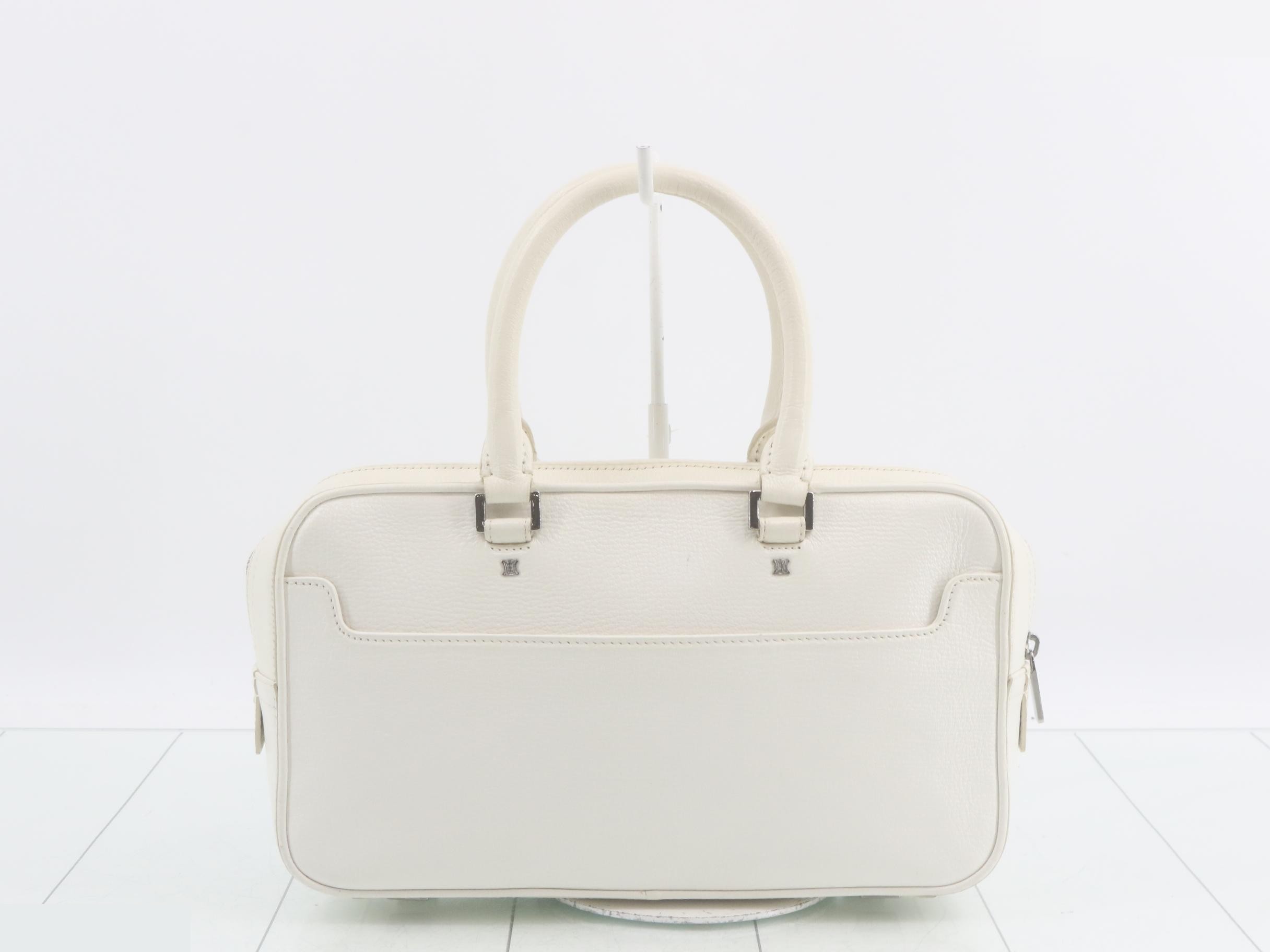 Leather Triomphe Mini Boston Bag, White — view 2
