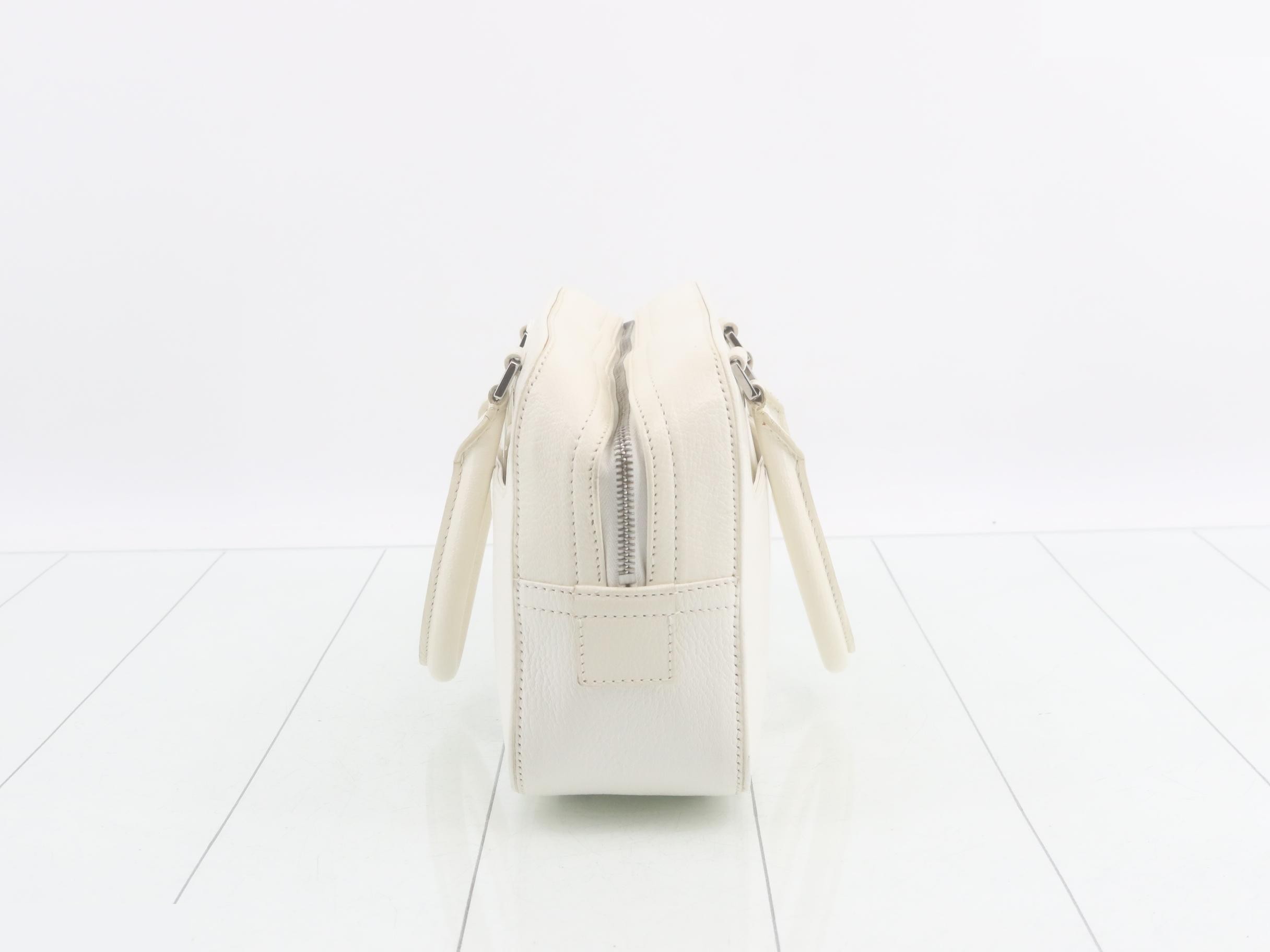 Leather Triomphe Mini Boston Bag, White — view 3