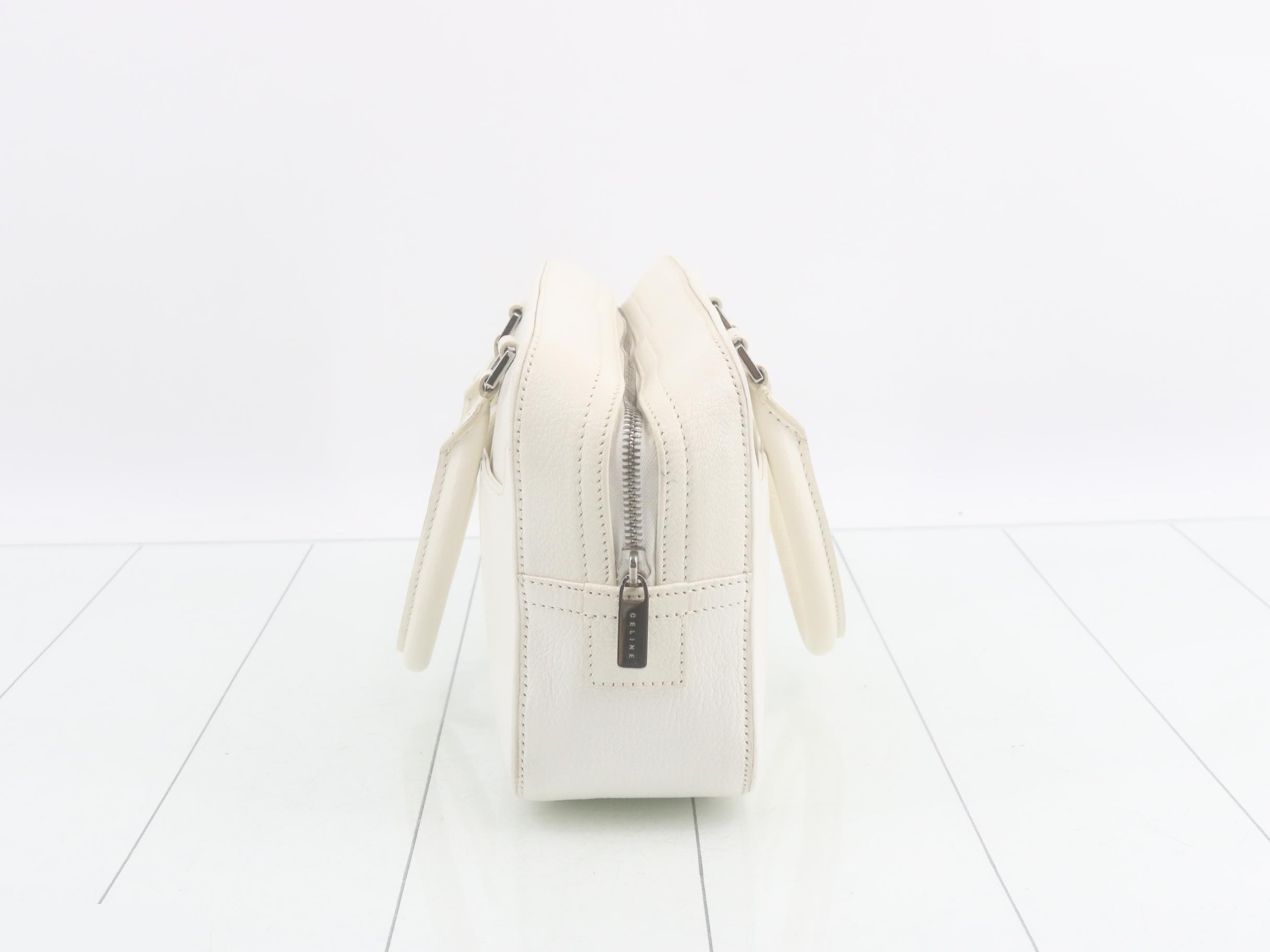 Leather Triomphe Mini Boston Bag, White — view 4