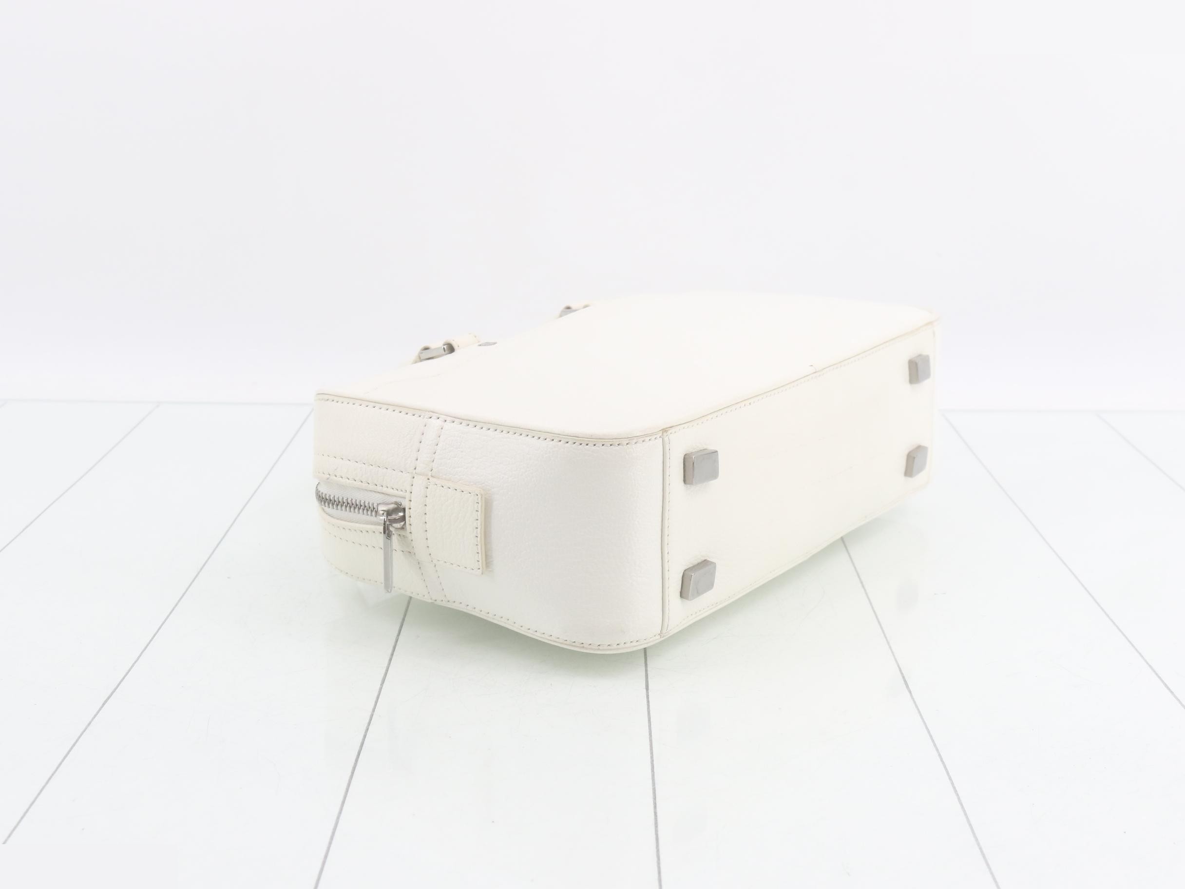 Leather Triomphe Mini Boston Bag, White — view 5