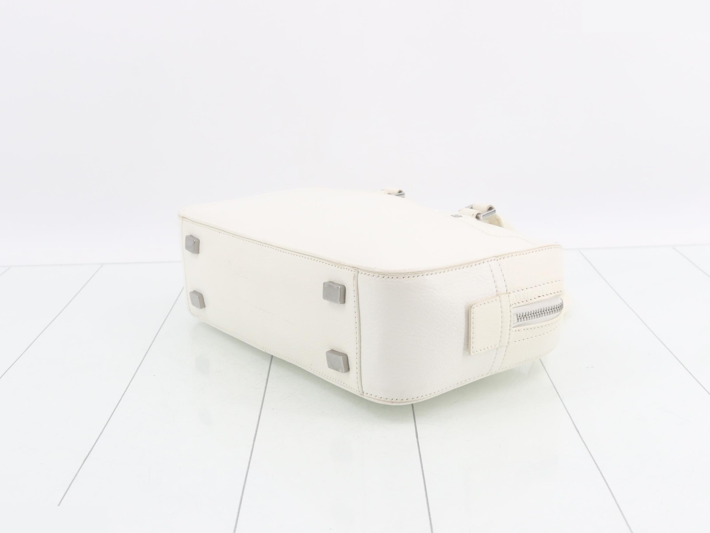 Leather Triomphe Mini Boston Bag, White — view 6