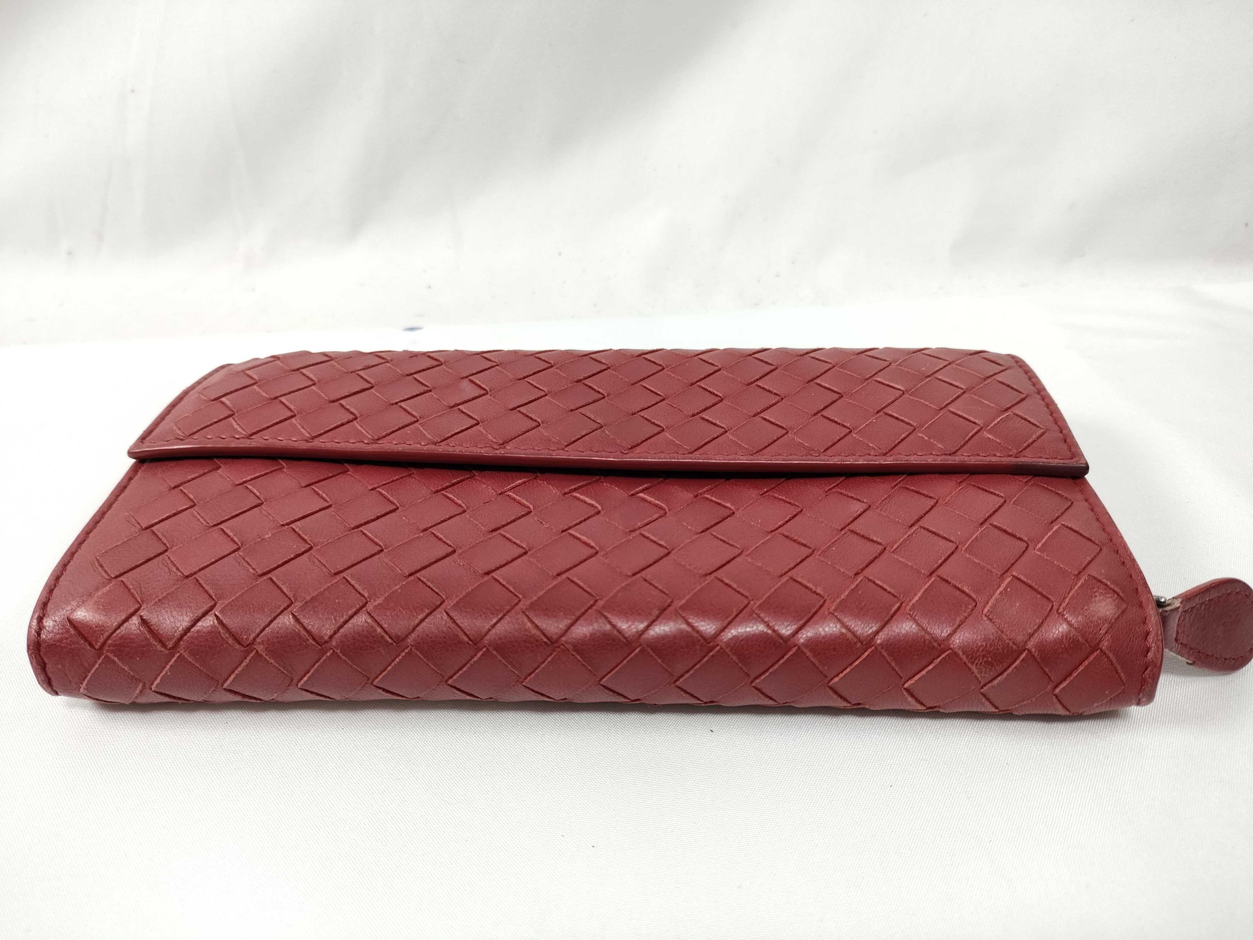 Intrecciato Flap Long Wallet with Snap Closure, Red — view 3