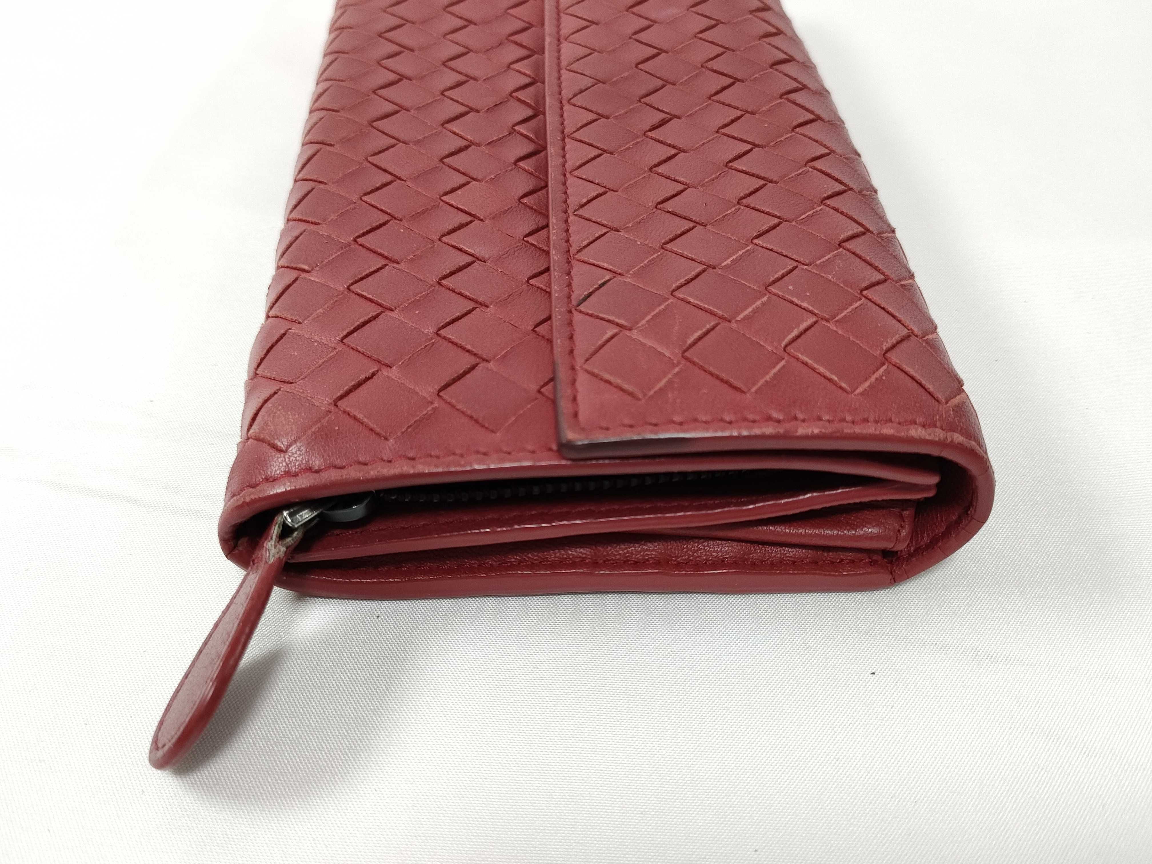 Intrecciato Flap Long Wallet with Snap Closure, Red — view 4