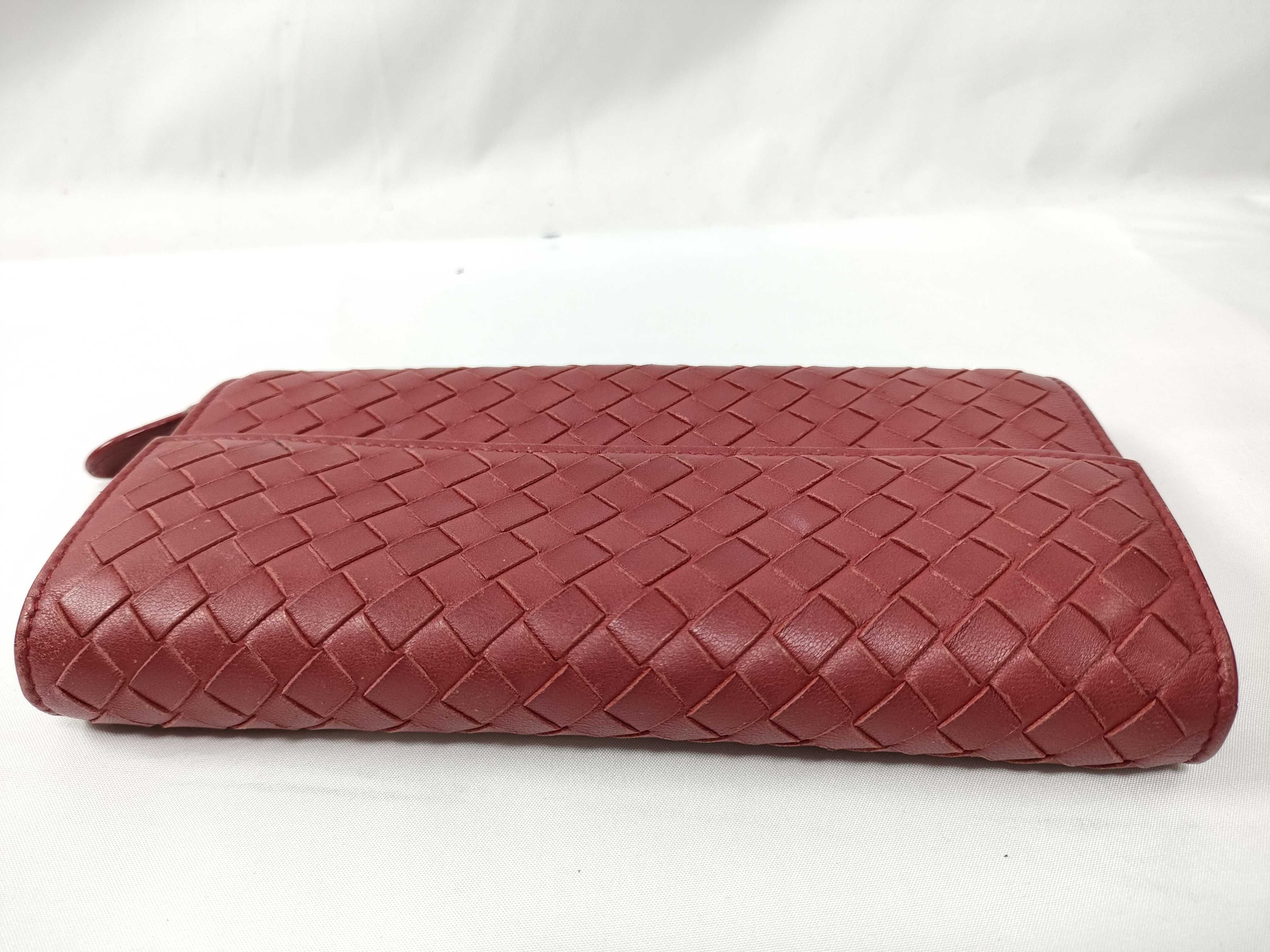 Intrecciato Flap Long Wallet with Snap Closure, Red — view 5