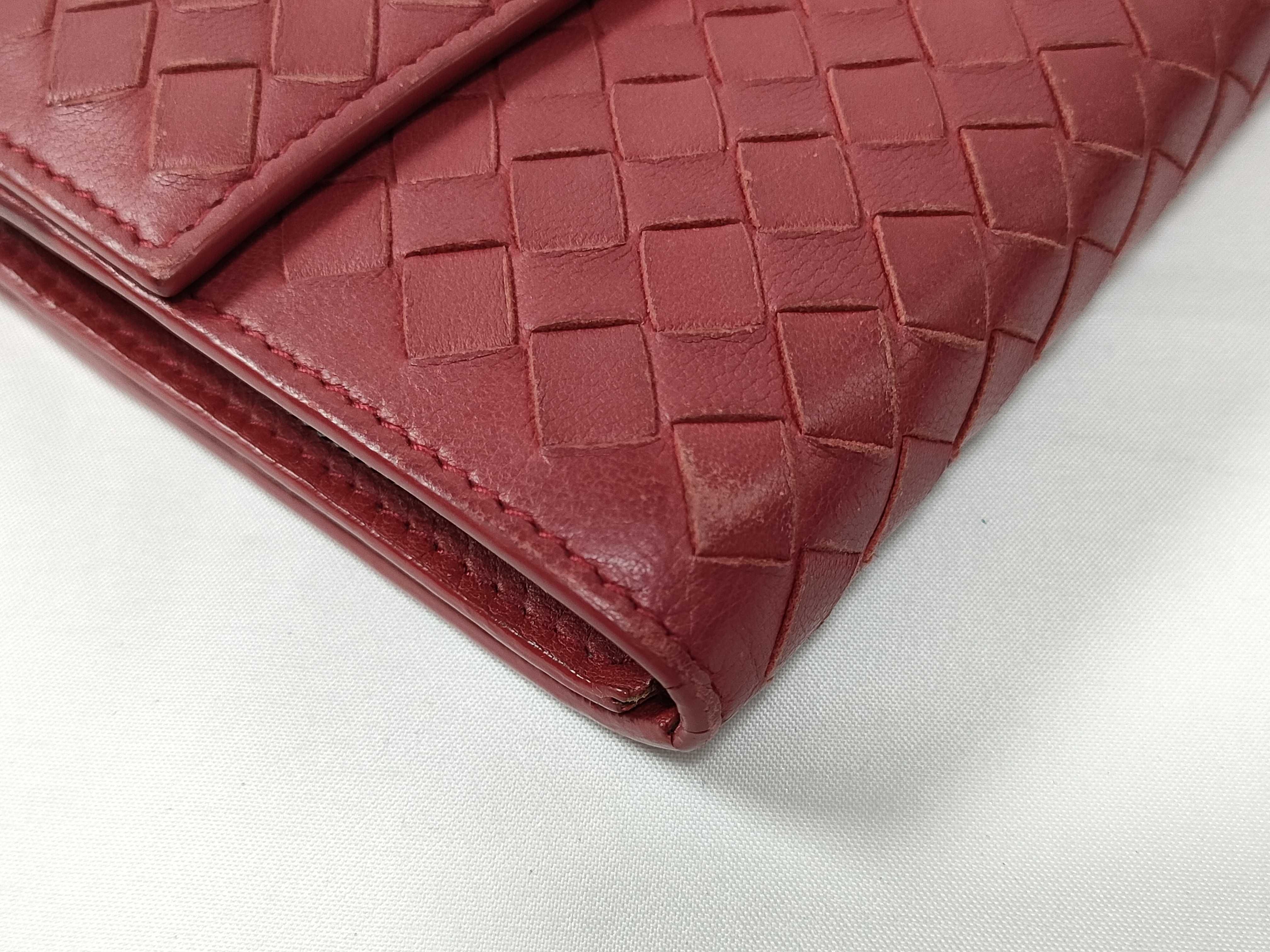 Intrecciato Flap Long Wallet with Snap Closure, Red — view 6