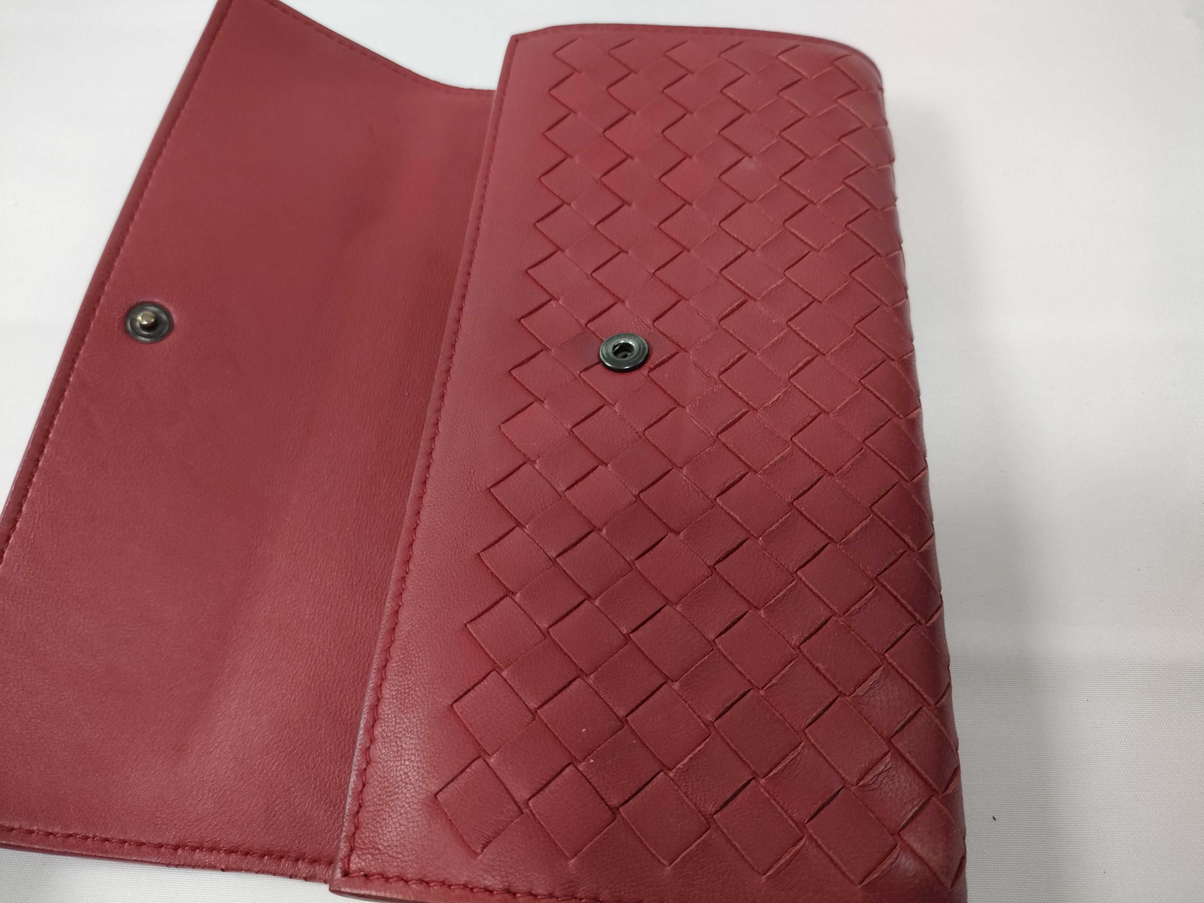 Intrecciato Flap Long Wallet with Snap Closure, Red — view 7