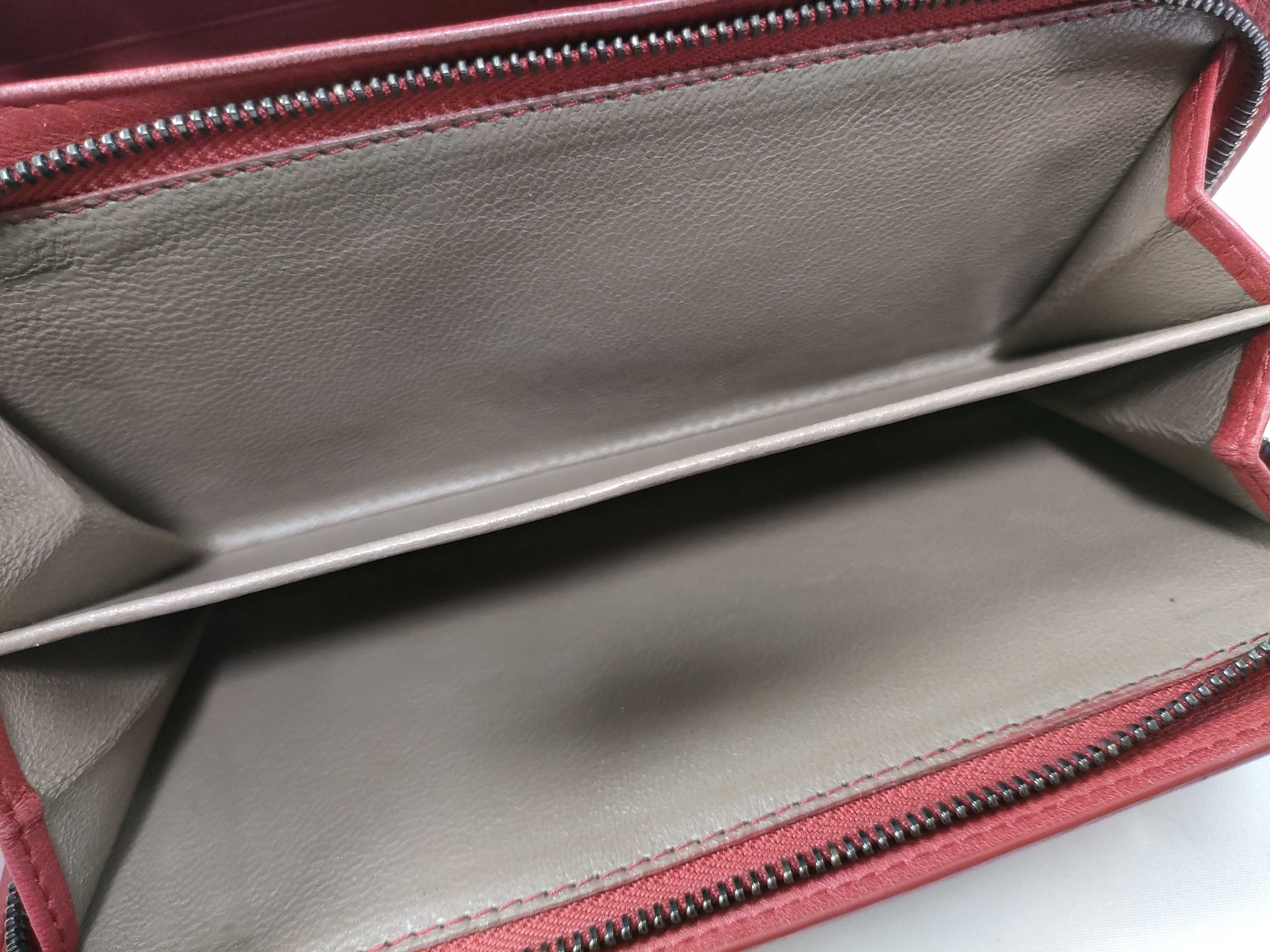 Intrecciato Flap Long Wallet with Snap Closure, Red — view 9